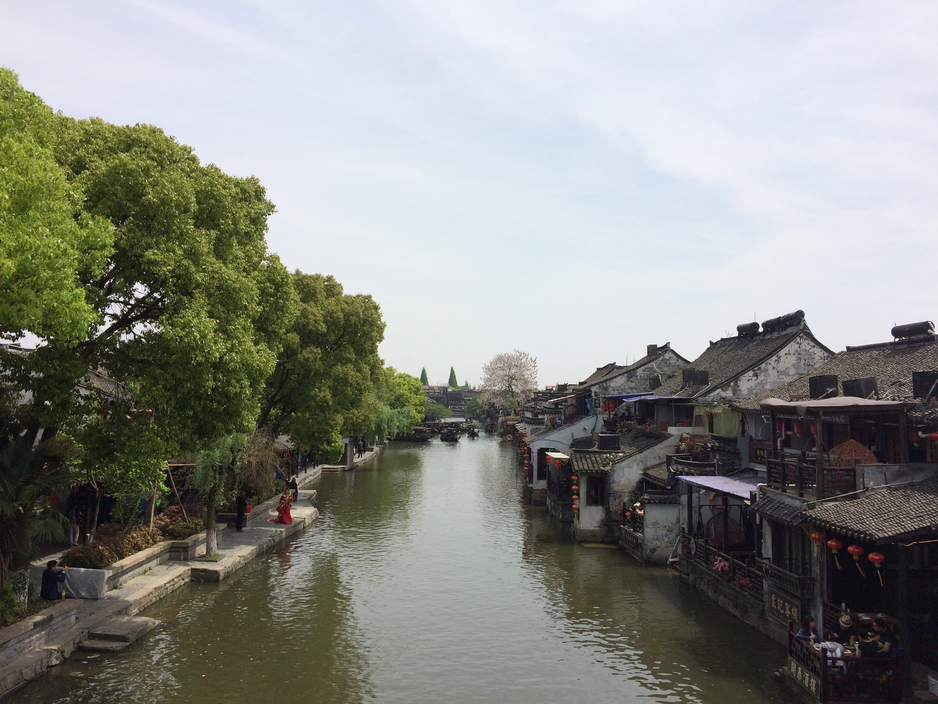 river, city, nature, Town, outdoors, day, cloud - sky, built structure, nautical vessel, historic, Building, sky, tree, china, Ancient, jiaxing, 2K, couples, HD Wallpaper