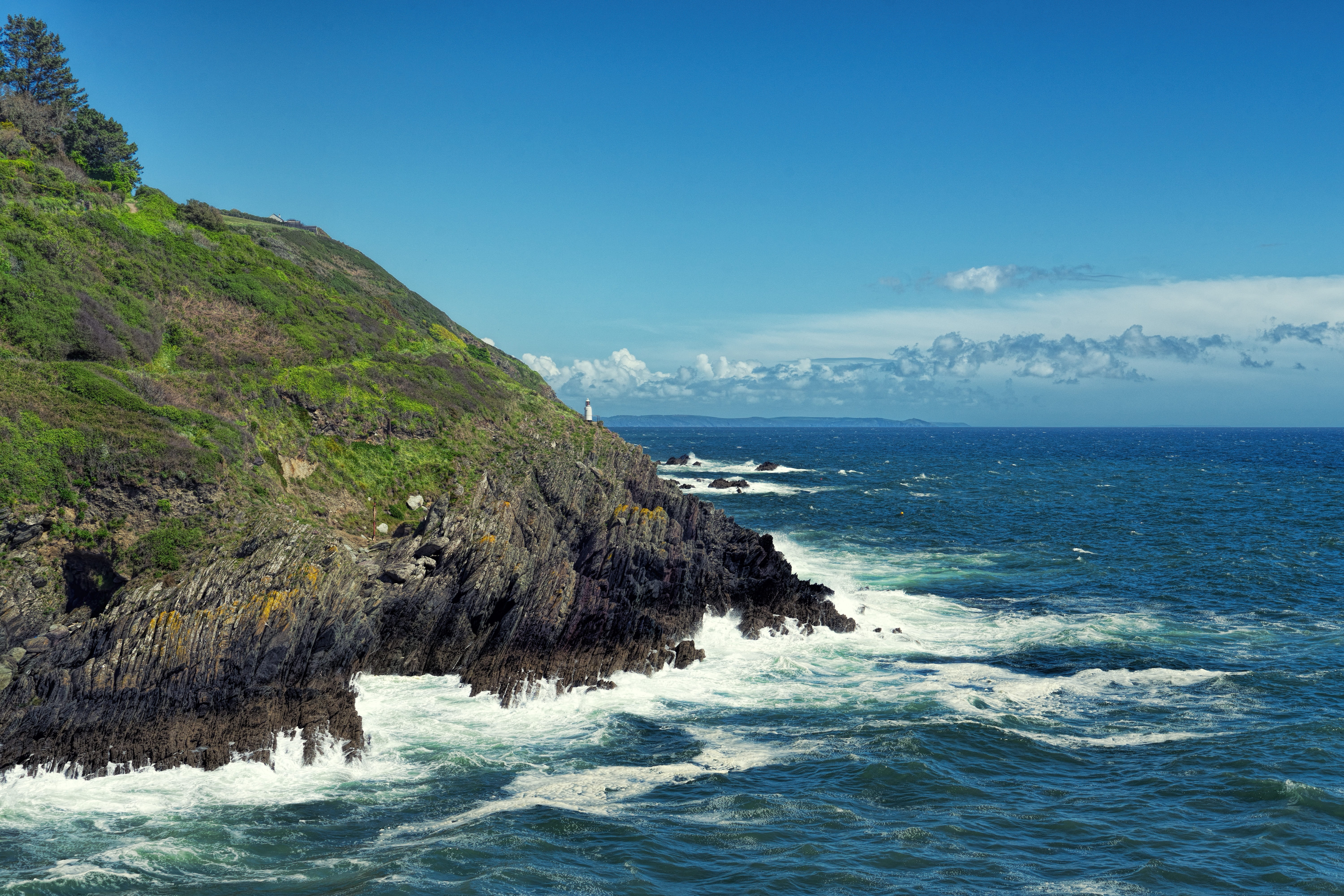 coast, cliffs, land, england, wave, rocky coastline, beach, horizon over water, scenics - nature, rock, ocean, nature, cornwall, summer, vacations, outdoors, HD Wallpaper