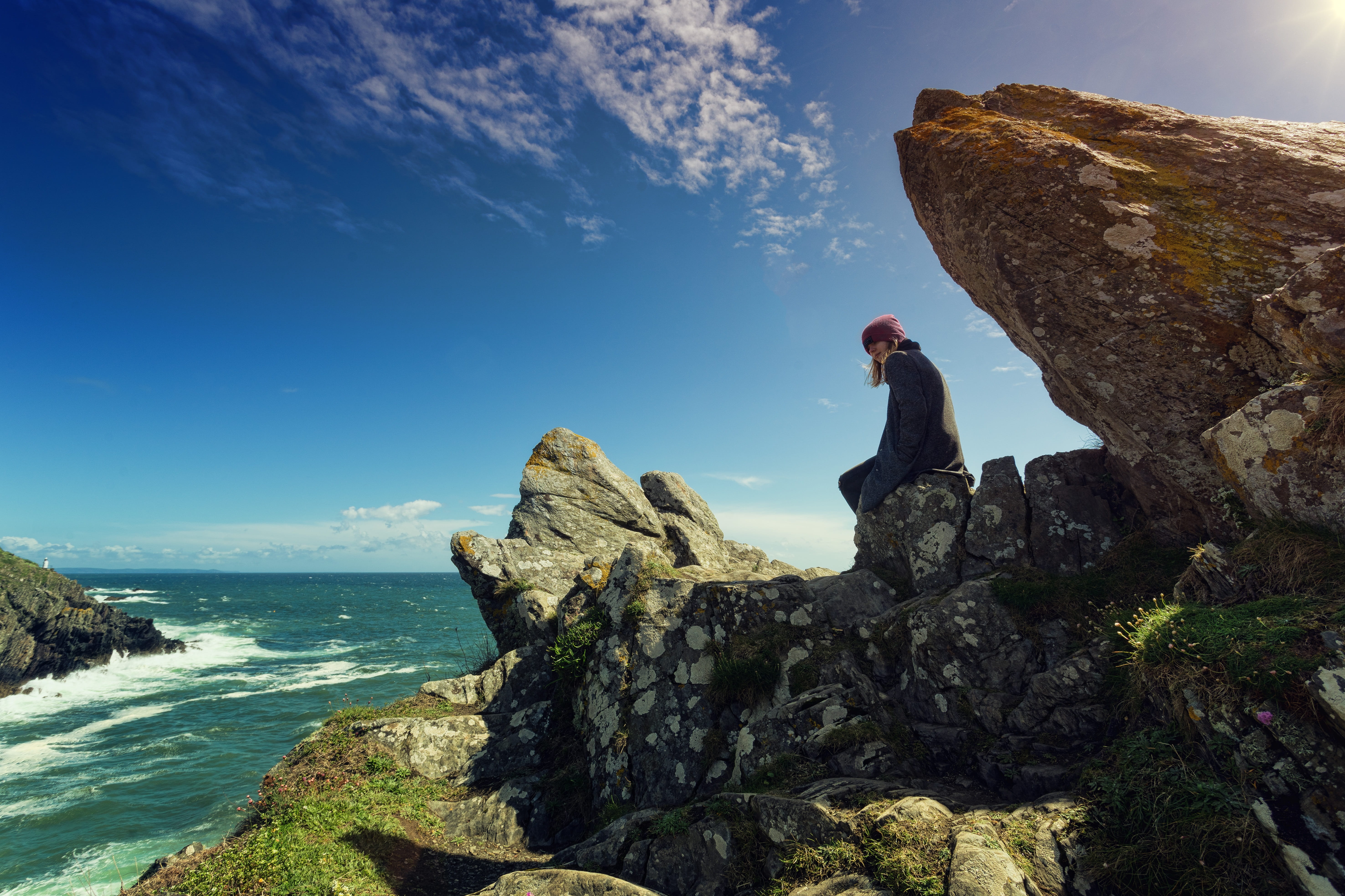 5K, cornwall, lifestyles, bay, cliffs, non-urban scene, horizon over water, england, rock - object, scenic, wave, leisure activity, beauty in nature, scenics - nature, HD Wallpaper