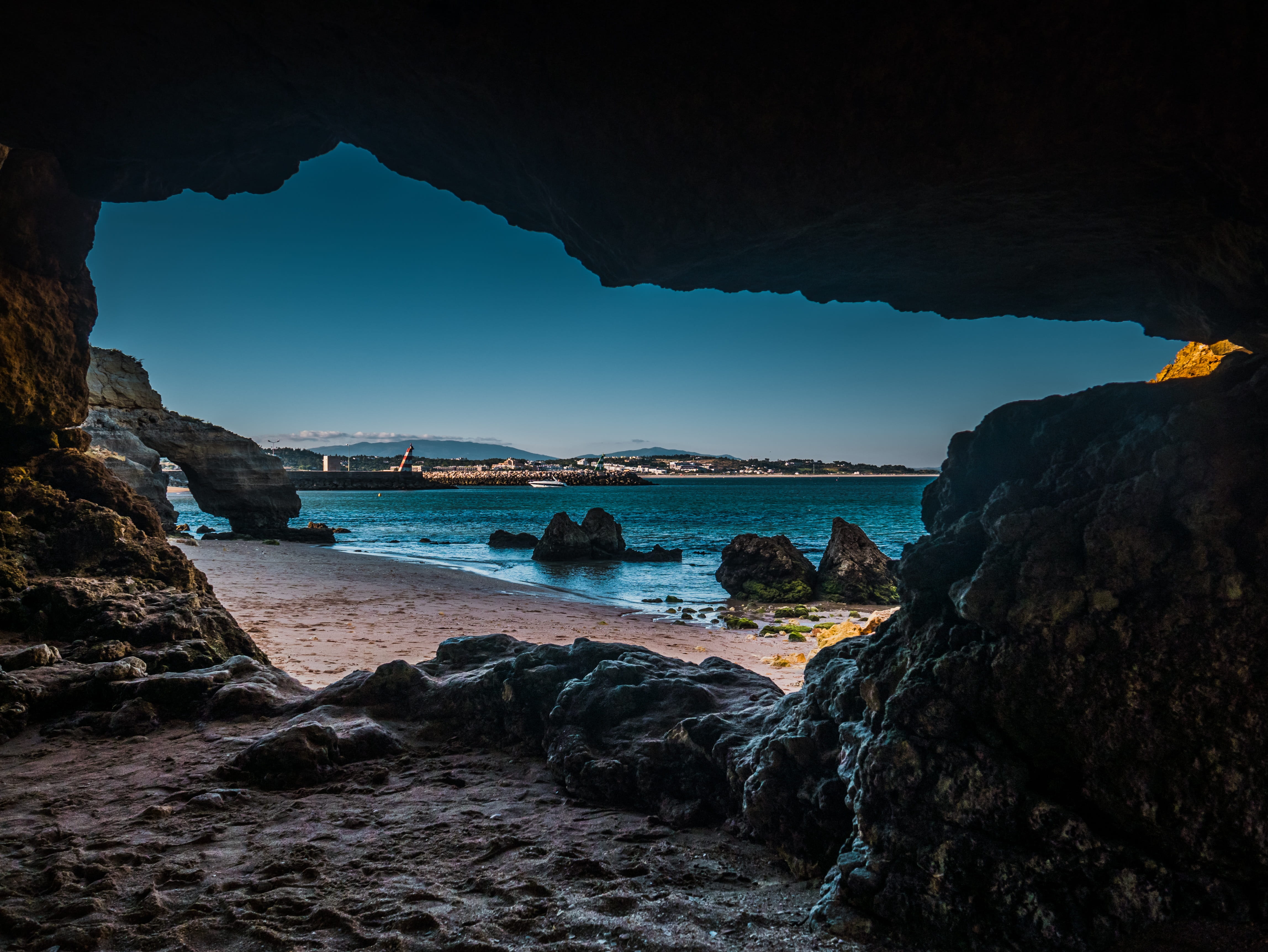 cave, beach, motion, day, tranquil scene, coast, vacations, nature, landscape, bay, atlantic, lagos, rock, cliff, tranquility, wave, land, sky, ocean, mountain, HD Wallpaper