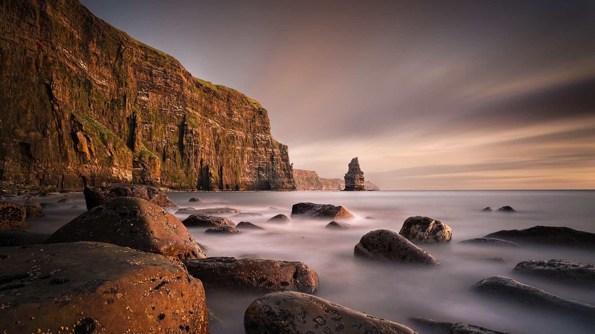 beach, decor, mist, rock formation, land, sea, rock - object, nature, miniature, beauty in nature, 1080P, brown, landscape, cliff, no people, motion, scenics - nature, HD Wallpaper