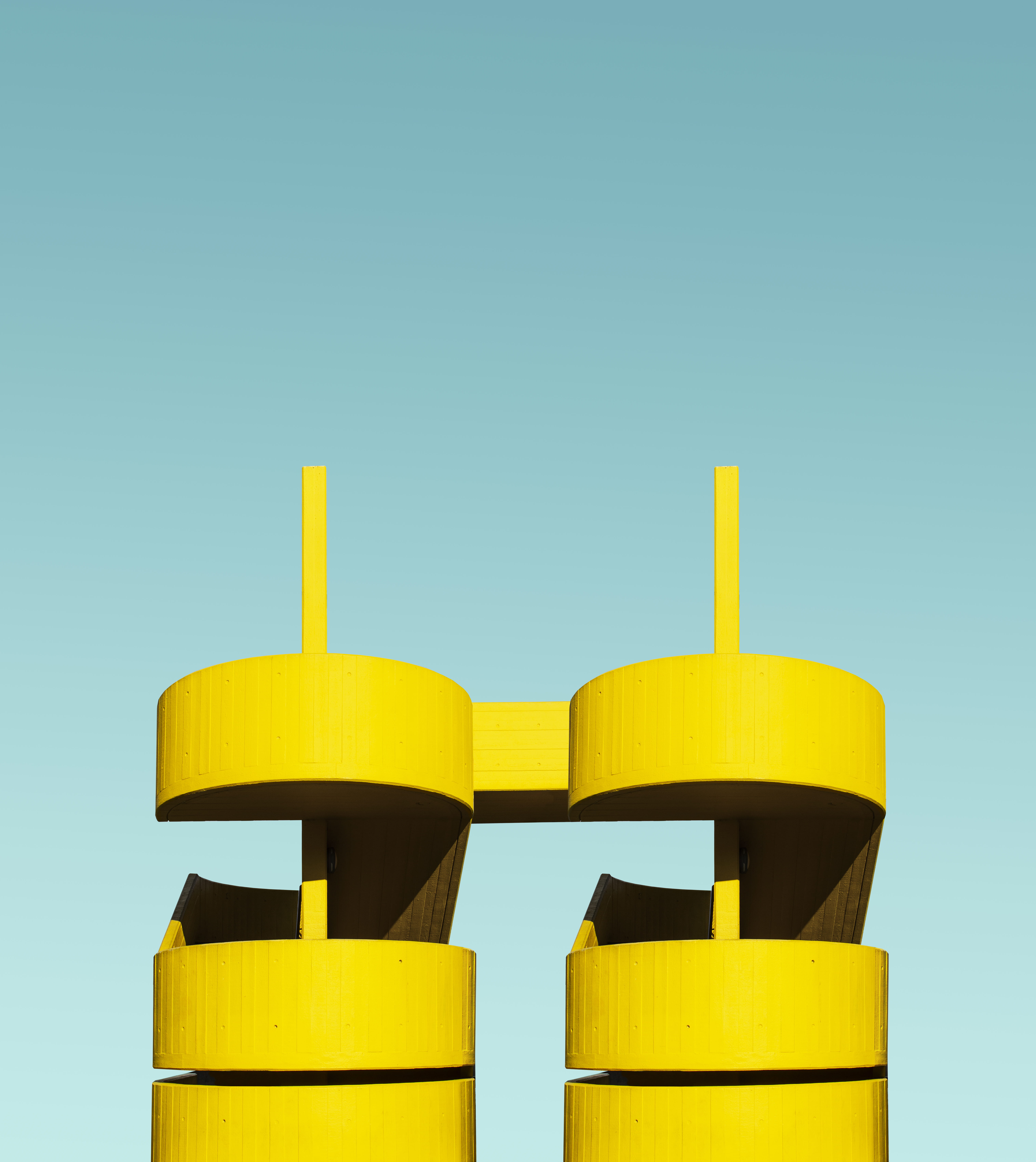 day, towers, colored background, blue, pilar, chair, studio shot, yellow, blue background, clear sky, group of objects, close-up, low angle view, side by side, Phone HD Wallpaper