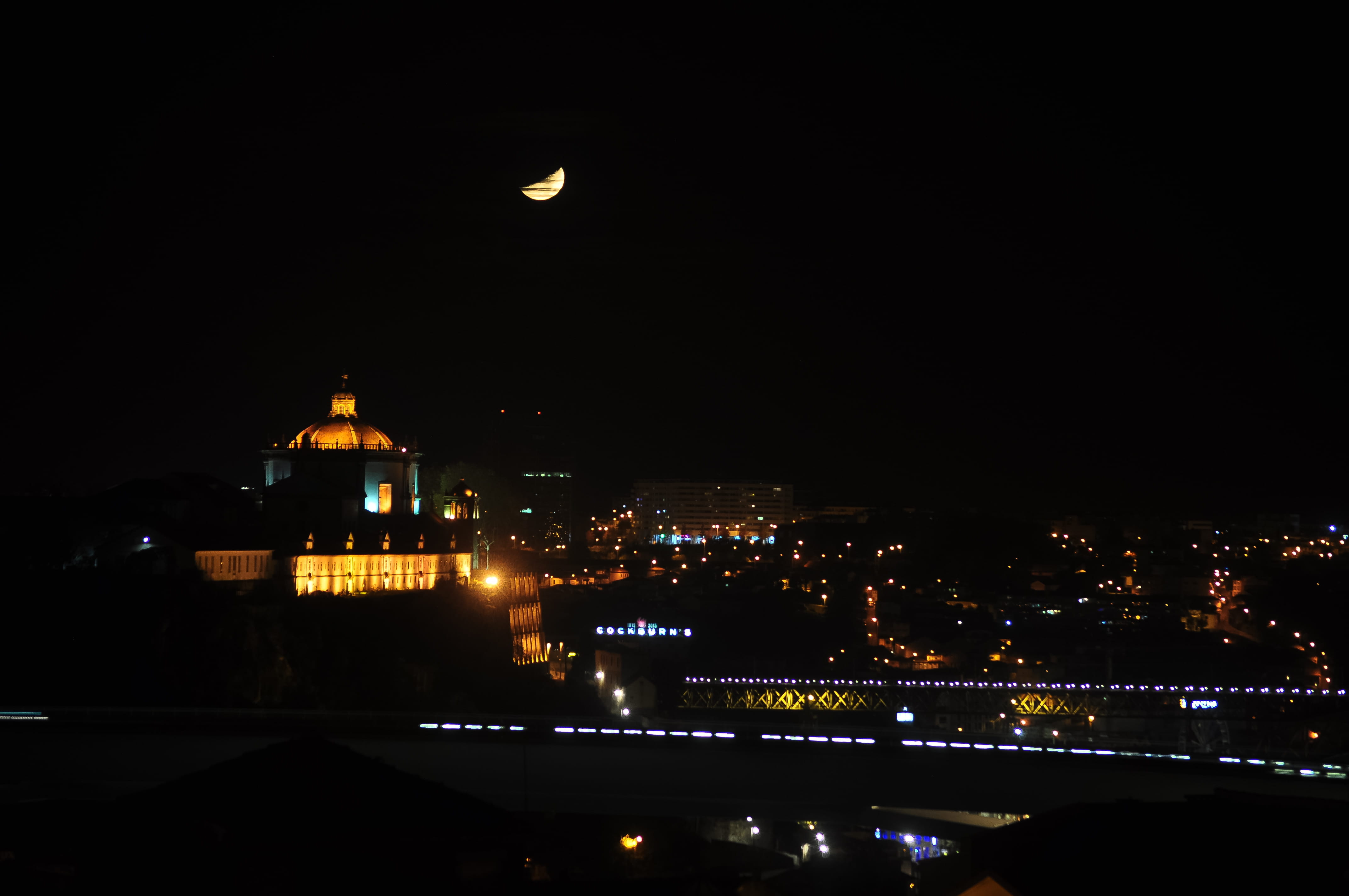 portugal, night, monastery, building, building exterior, nature, mosteiro da serra do pilar, outdoors, skyscraper, city, illuminated, porto, tourism, dark, HD Wallpaper
