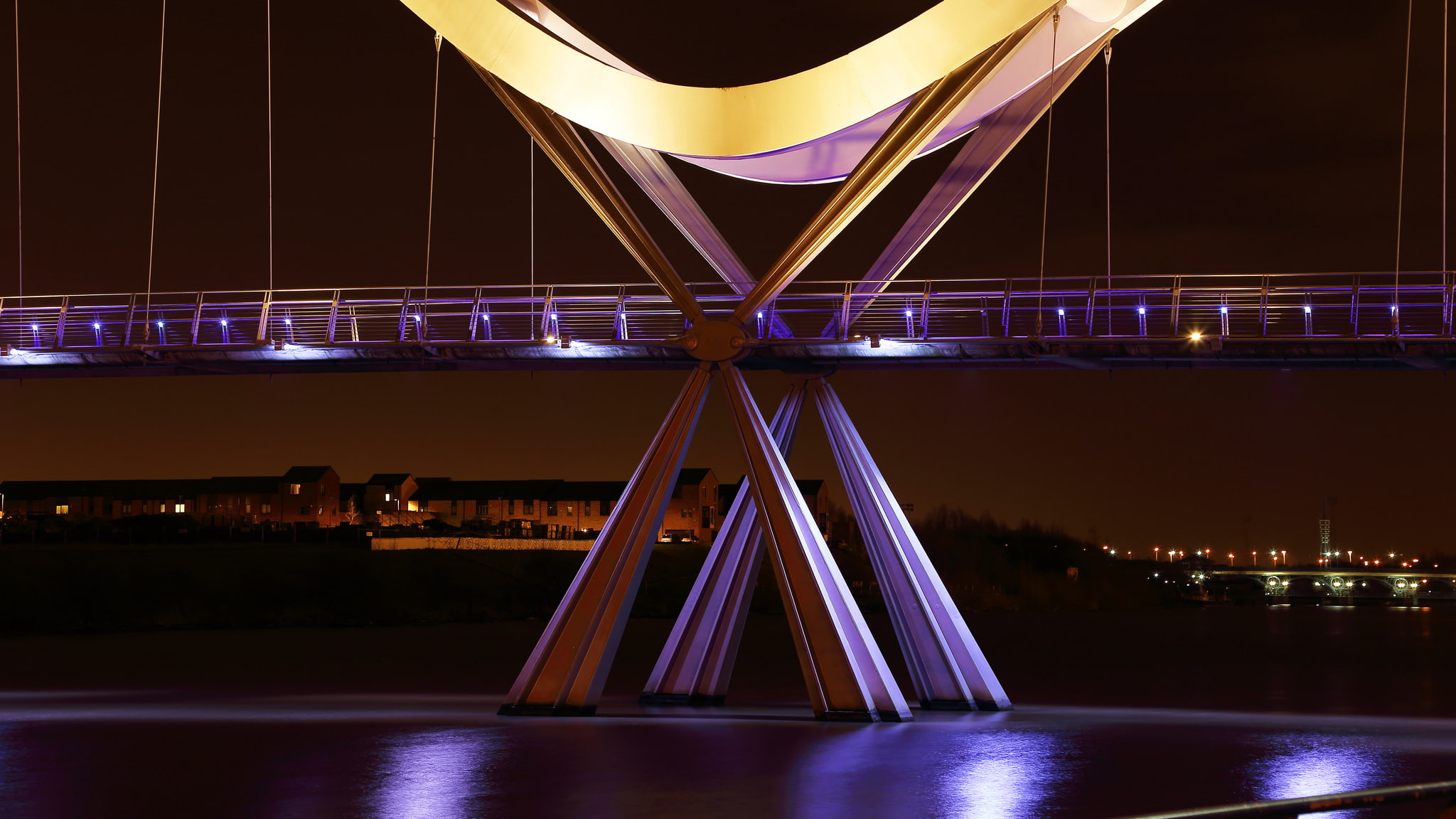 city, Stockton-on-Tees, river, 1080P, UK, backlight, night, England, United Kingdom, bridge, lights, the city, HD Wallpaper