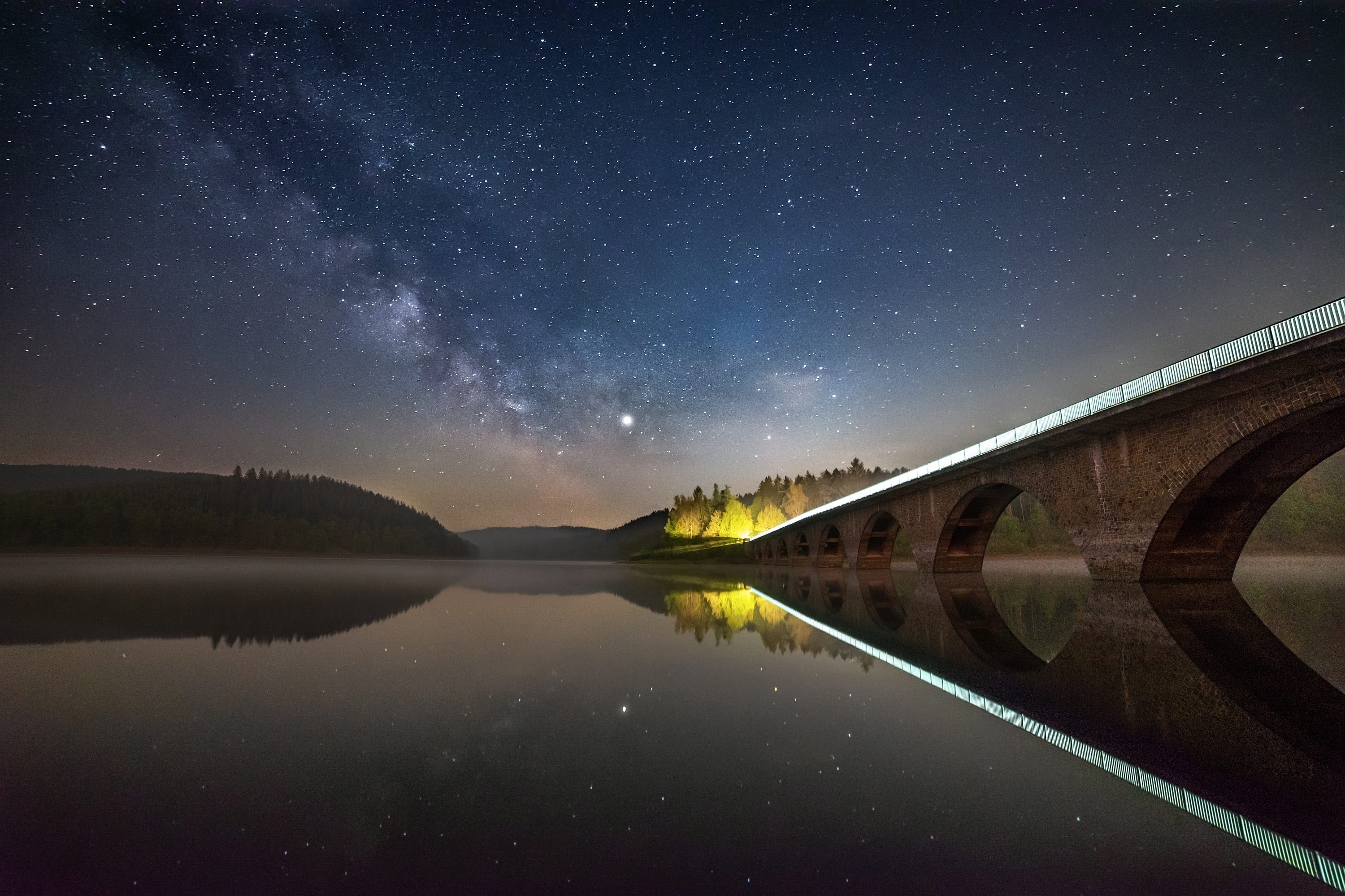 space, star - space, water, fantasy, bridge, night, dark, blue, astronomy, astro, galaxy, tranquil scene, sky, scenics - nature, infinity, road, no people, HD Wallpaper