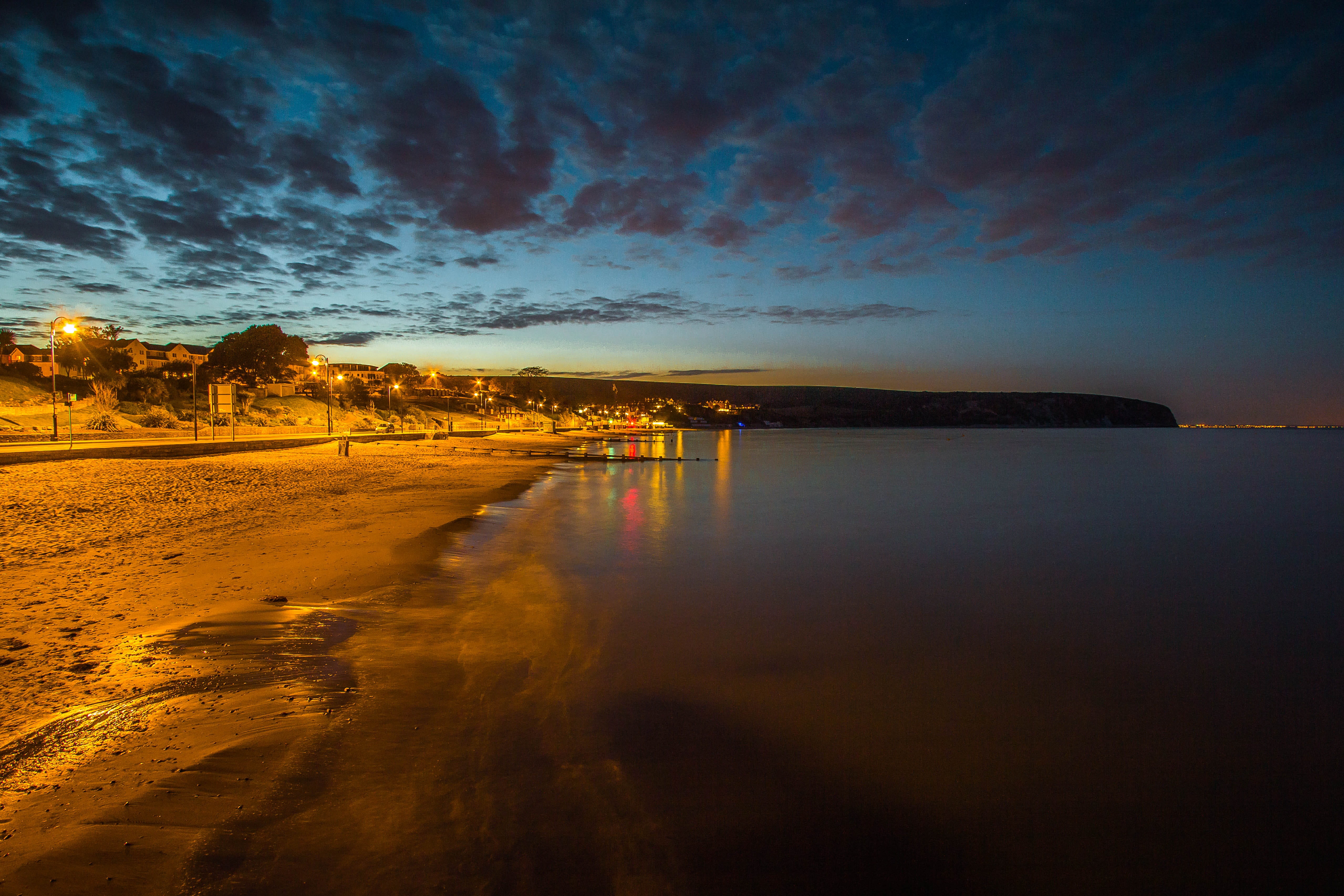 cloud - sky, twilight, reflection, scenics - nature, swanage, sky, water, outdoors, no people, beauty in nature, tranquil scene, sea, dusk, night, light, HD Wallpaper