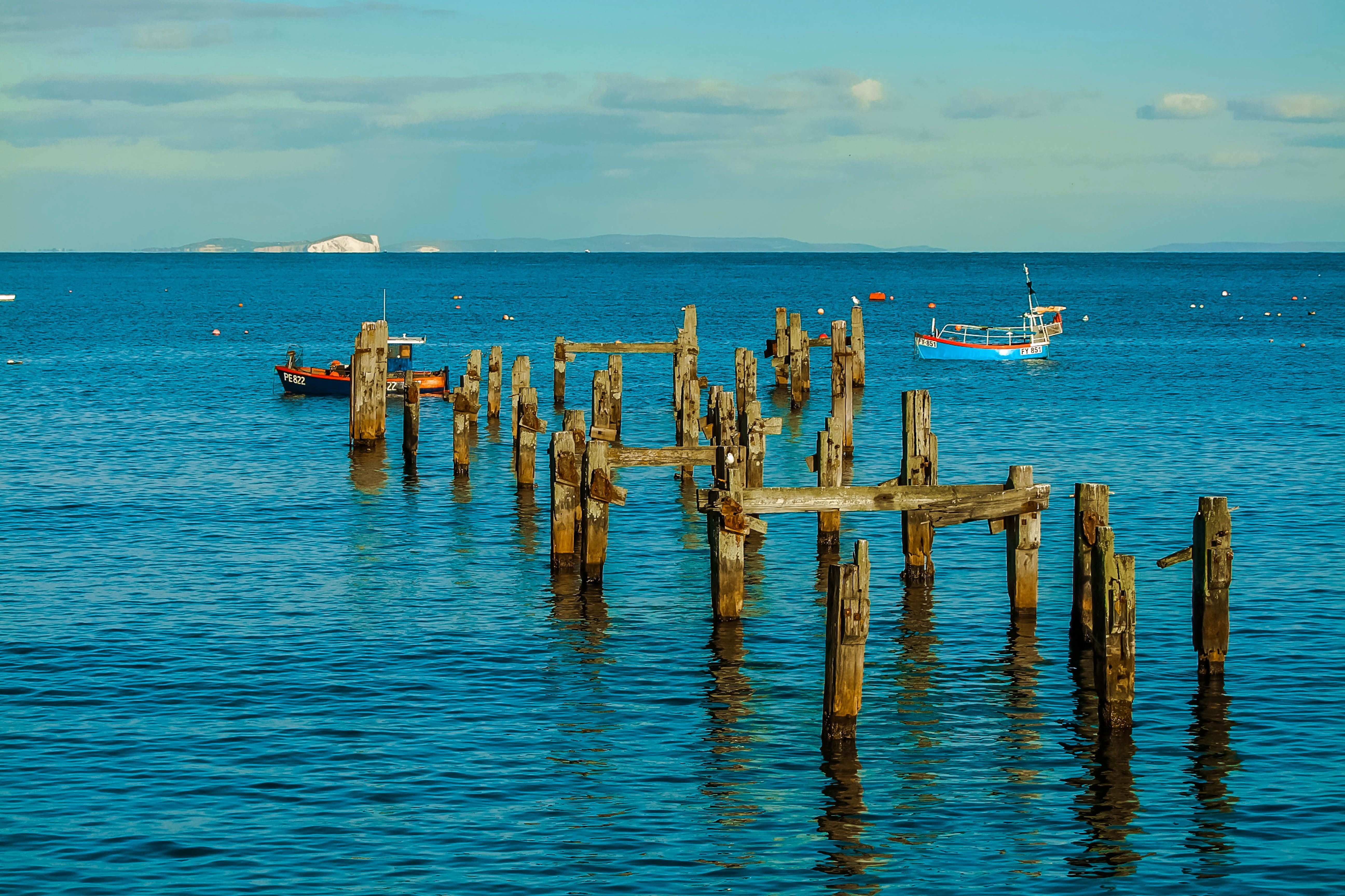 5K, scenics - nature, sea, sky, day, horizon over water, outdoors, transportation, waterfront, horizon, swanage bay, tranquil scene, dorset, ocean, cloud - sky, HD Wallpaper