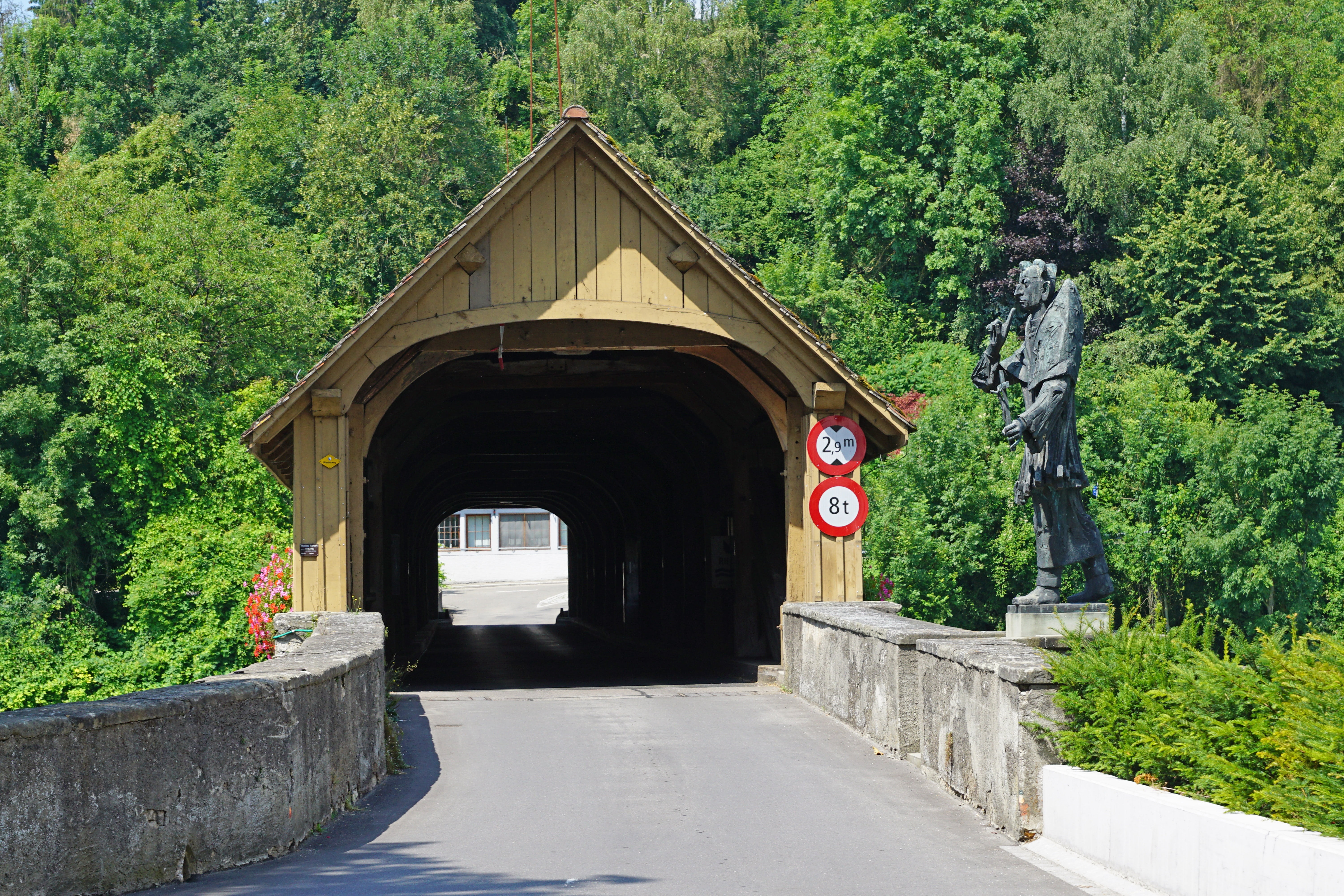 switzerland germany, building exterior, customs bridge, plant, built structure, d-ch, ch-d, bridge saint, covered wooden bridge, holy nepomuk, wooden bridge, HD Wallpaper