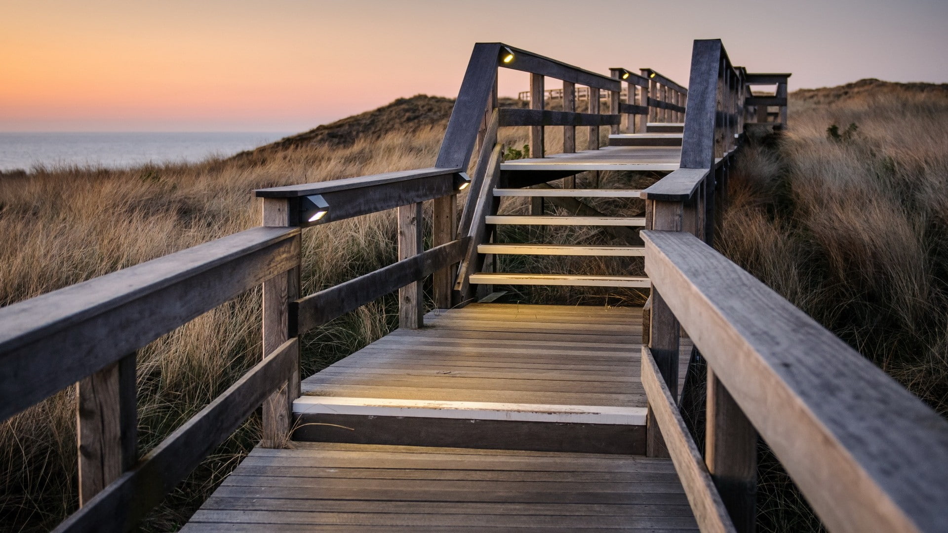 landscape, 1080P, land, wood - material, beach, architecture, nature, sky, railing, scenics - nature, no people, outdoors, tranquility, steps and staircases, HD Wallpaper