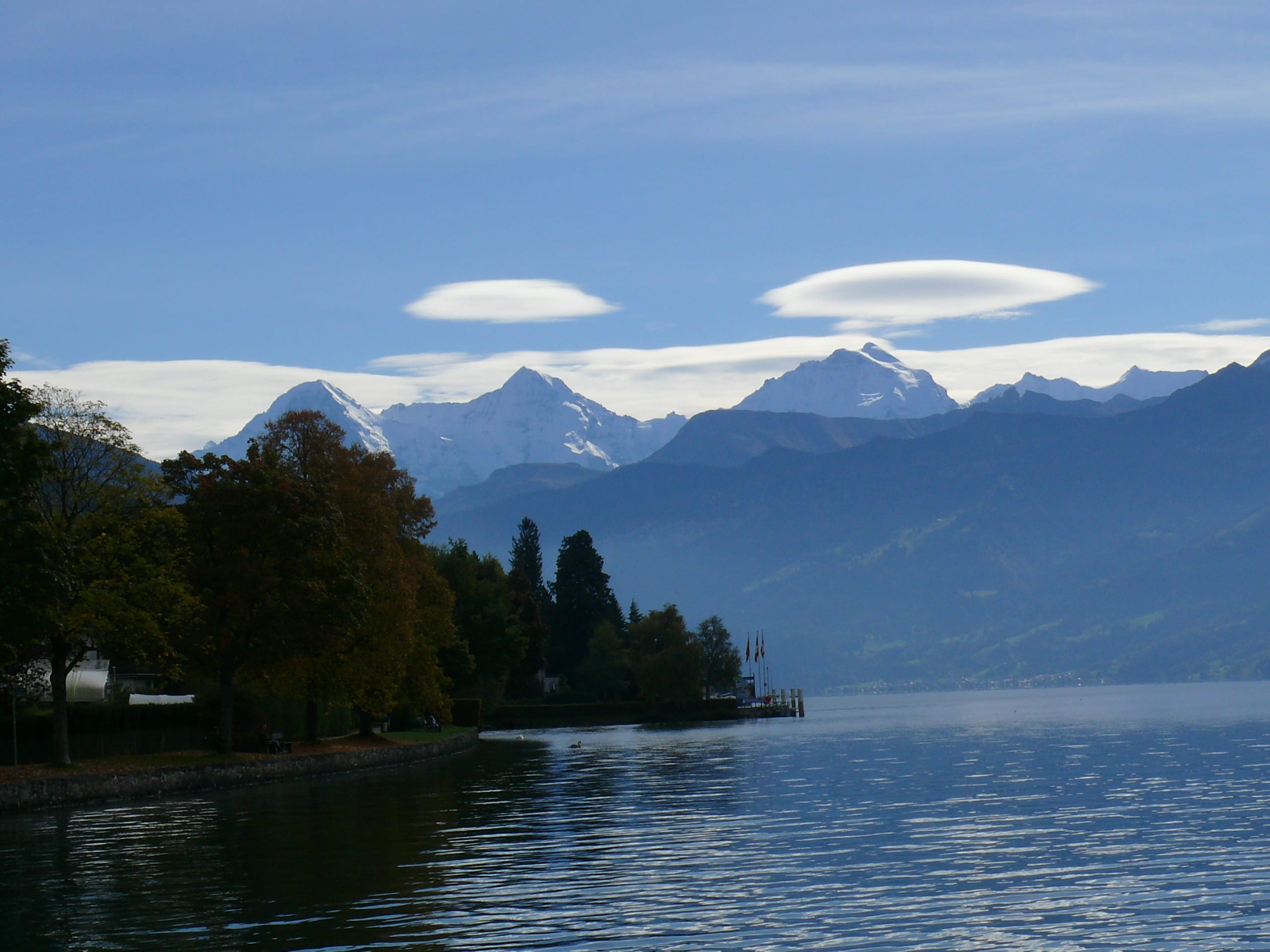 plant, mountain range, non-urban scene, mountain peak, cold temperature, waterfront, tranquil scene, outdoors, thun, ufos out of the thunerse, winter, lake thun, HD Wallpaper