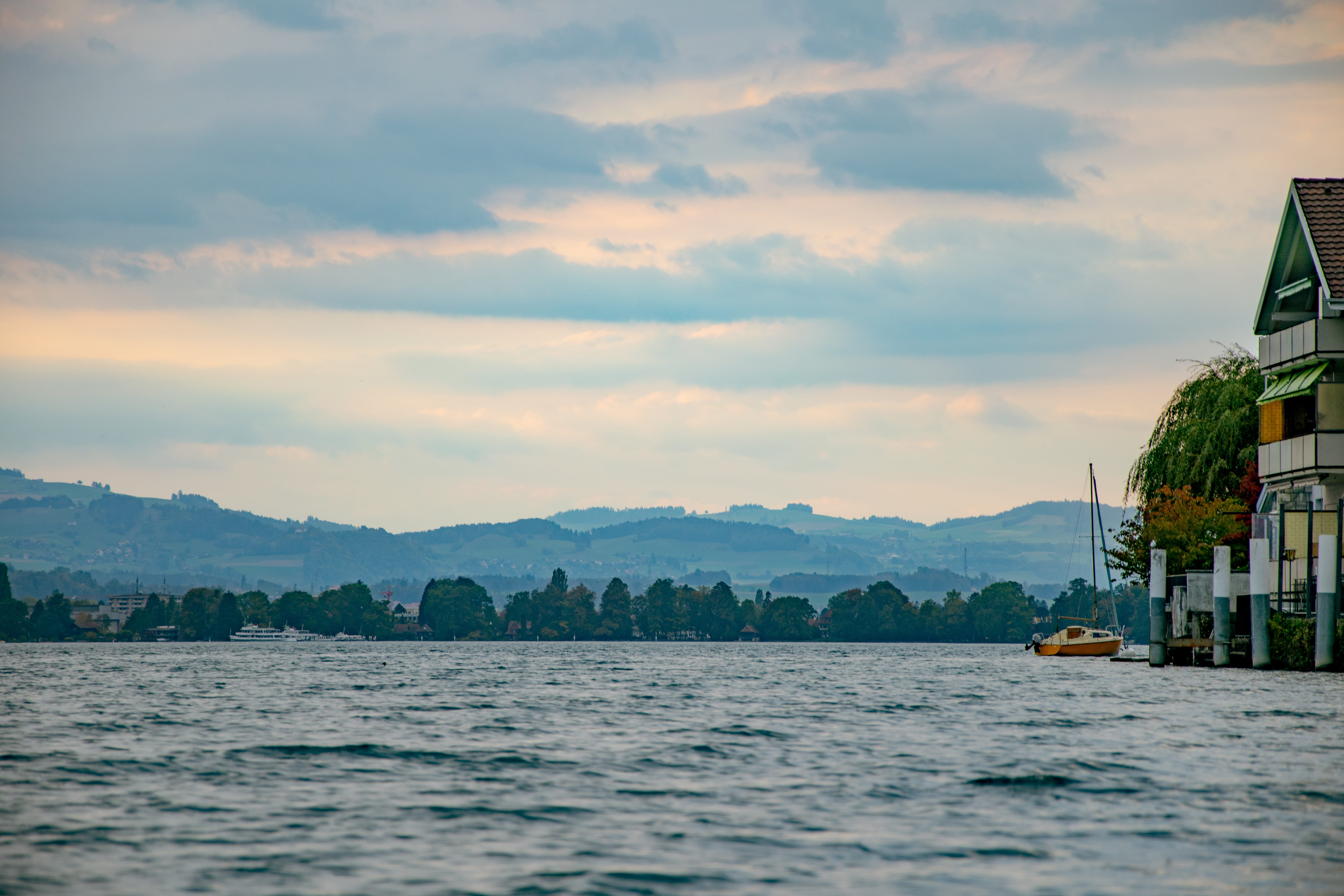 nautical vessel, sea, lake, switzerland, watercraft, mountain, tranquility, transportation, vehicle, scenics - nature, sailboat, beauty in nature, vessel, HD Wallpaper