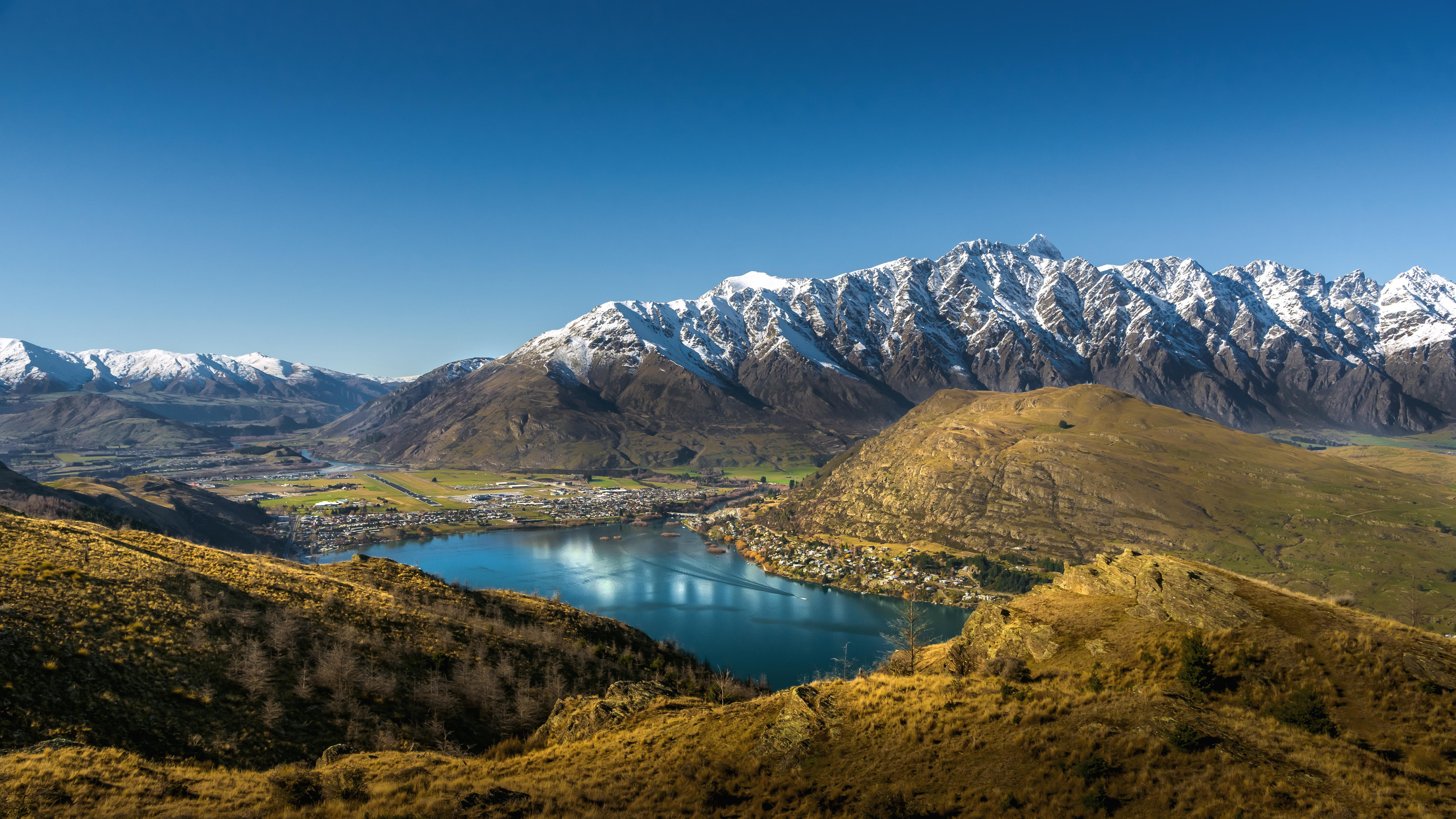 ridge, foothills, mountains, lake, new zealand, 5K, queenstown, HD Wallpaper