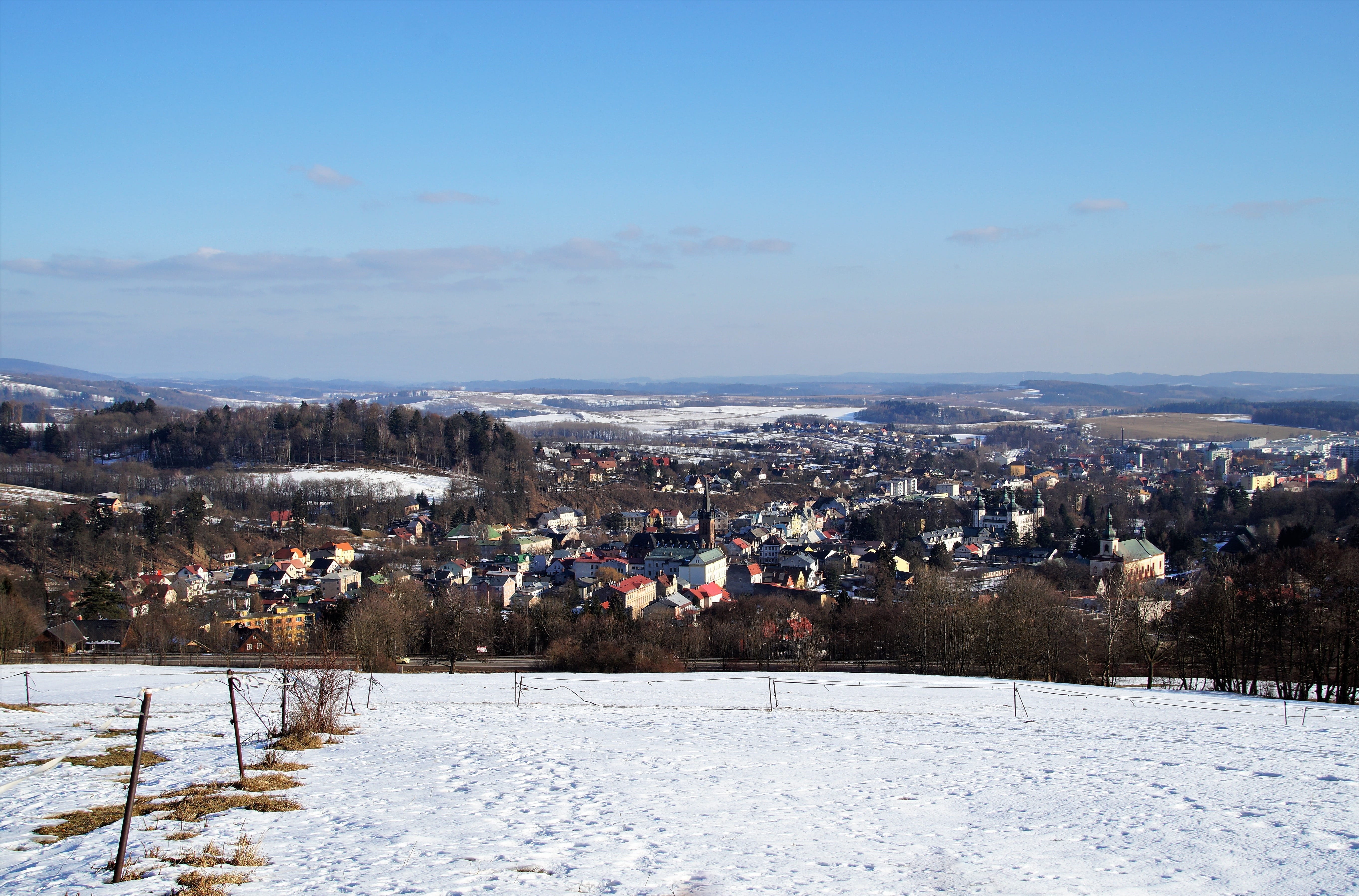 landscape, town, residential district, no people, foothill, city, nature, sky, built structure, scenics - nature, cityscape, architecture, panorama, the giant mountains, HD Wallpaper