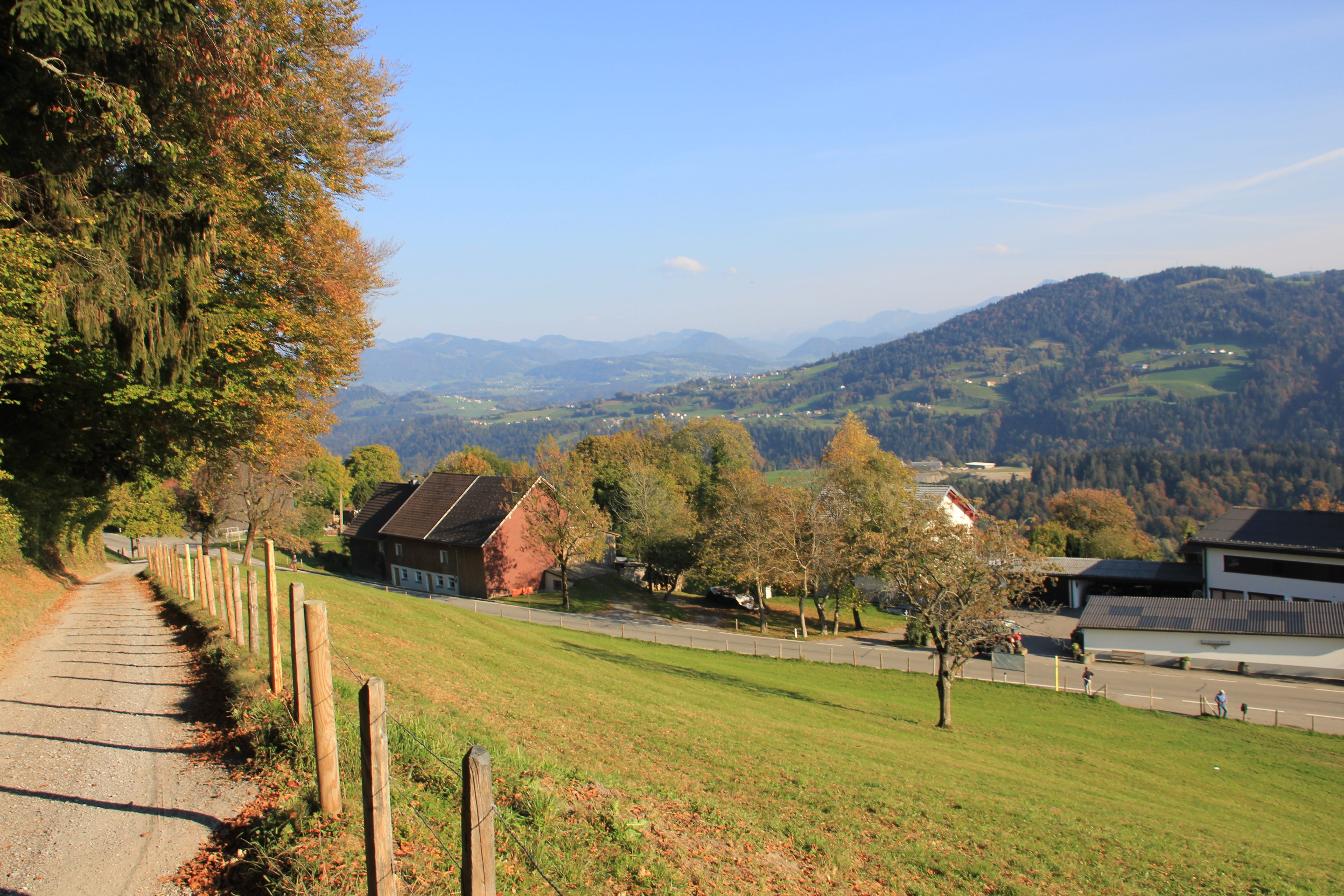 outdoors, autumn, beauty in nature, austria, land, grass, sunshine, the alps, architecture, 5K, change, mountain landscape, growth, hiking, plant, landscape, HD Wallpaper
