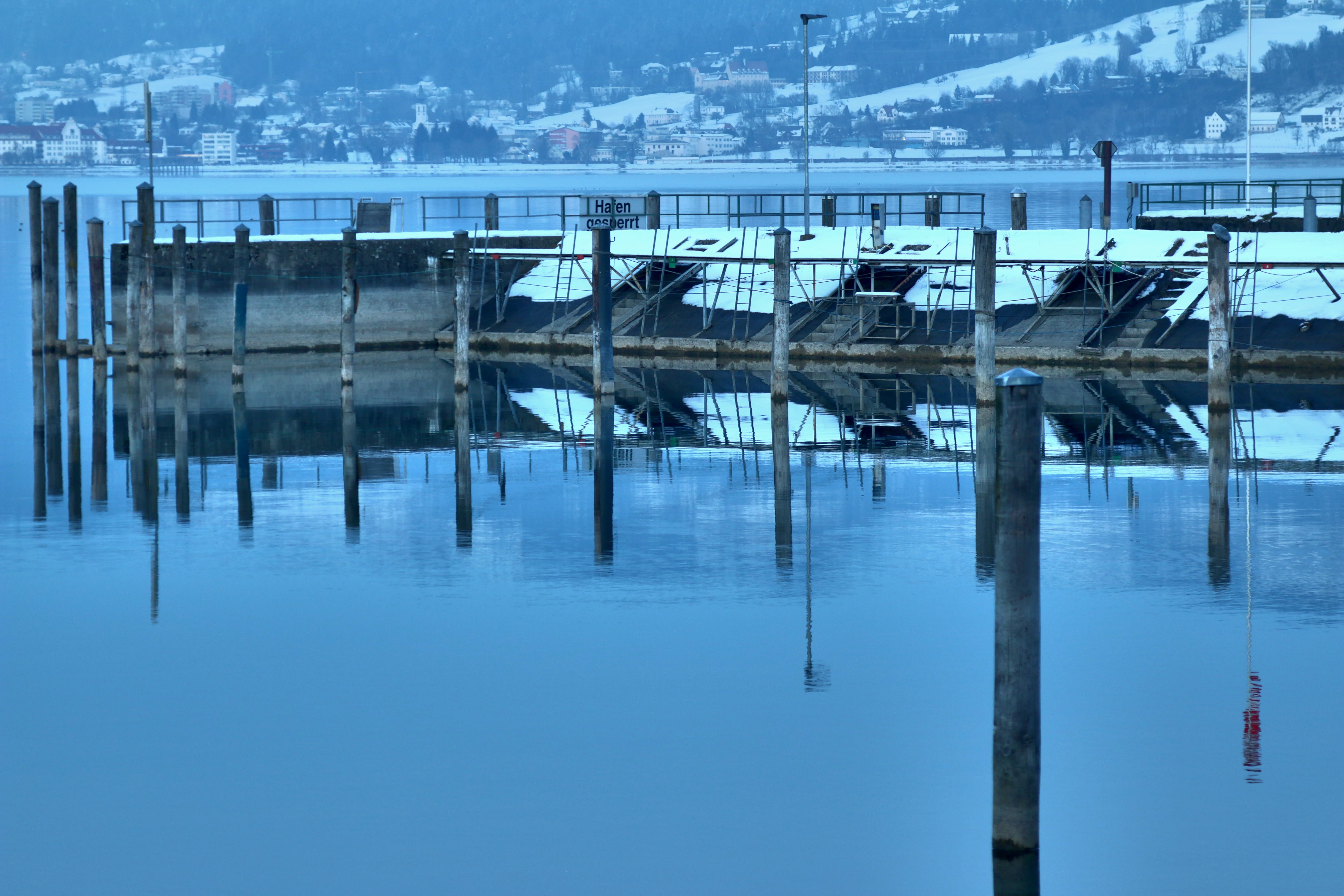 built structure, waterfront, evening, wood - material, tranquility, post, no people, lake constance, romantic, outdoors, building exterior, cold nature, HD Wallpaper