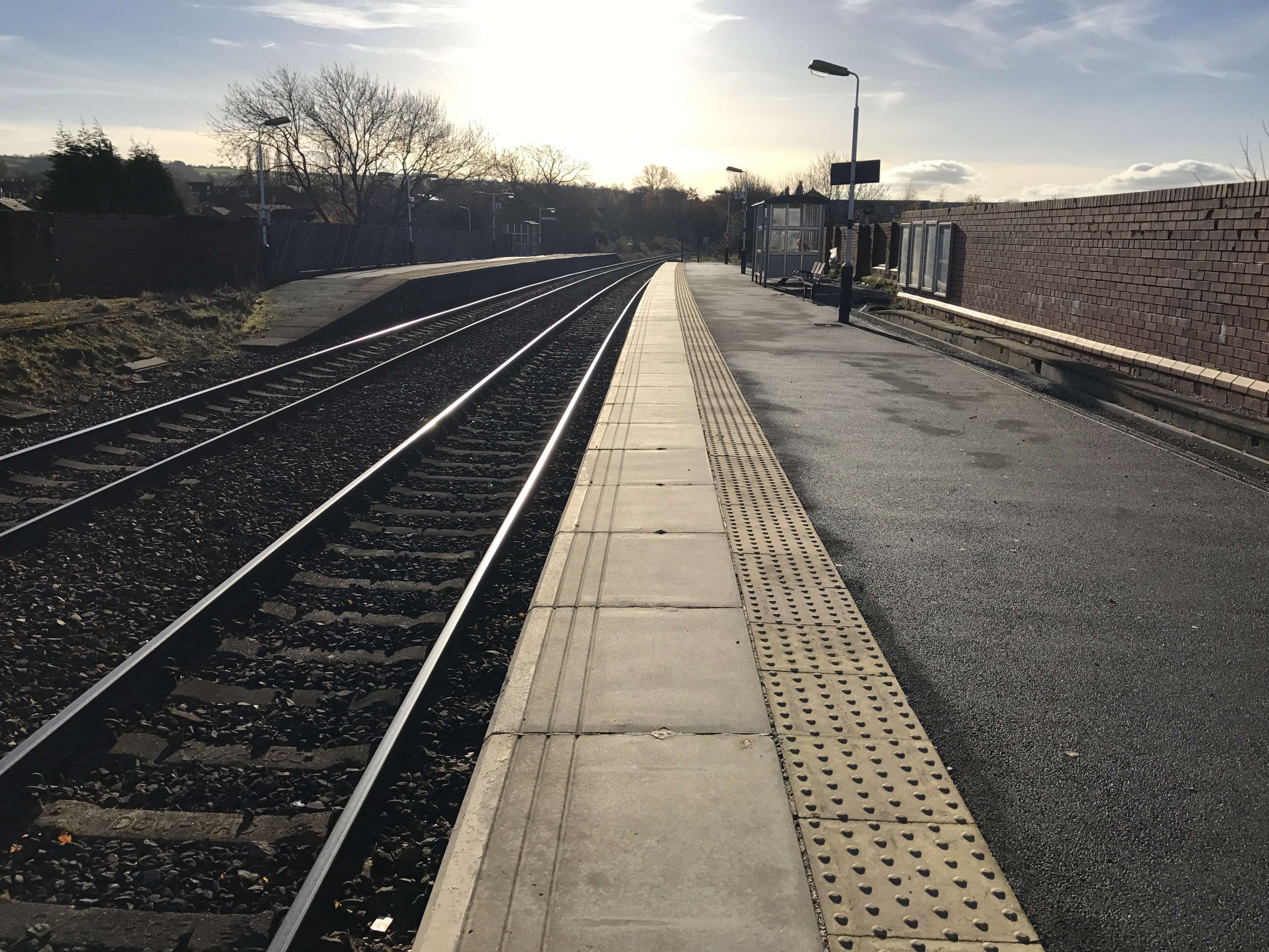 railroad station platform, track, hyde, no people, united kingdom, public transportation, rail transportation, direction, transportation, long, outdoors, HD Wallpaper