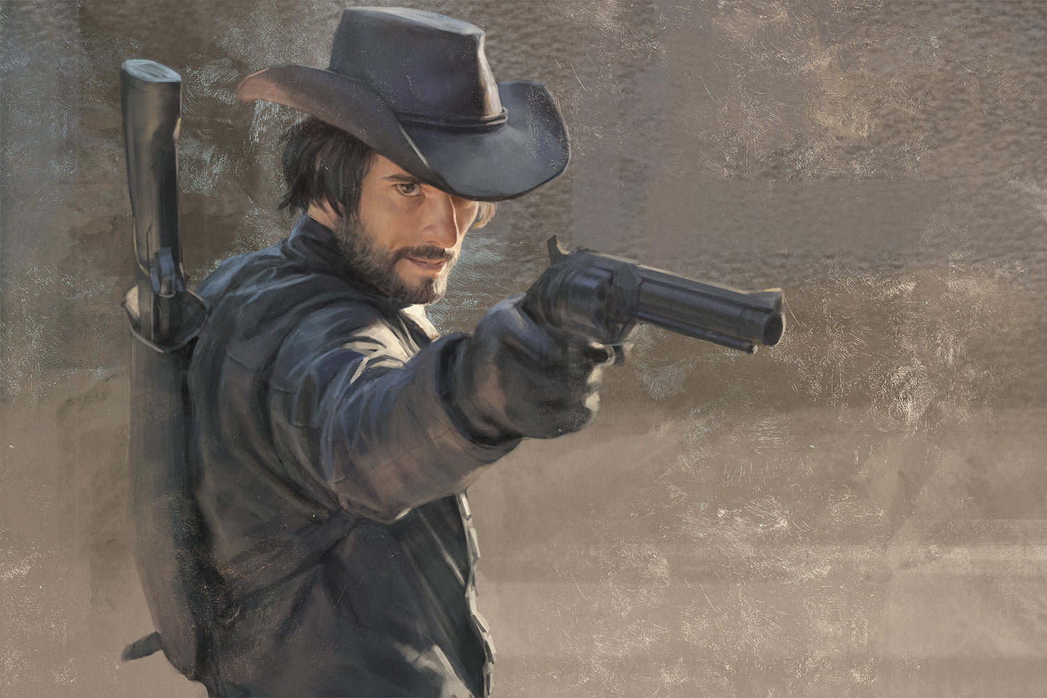 hat, .44 Magnum, shotgun, men, Hyde (Artist), black hat, Men with Hats, fan art, digital art, 720P, ArtStation, black clothing, digital painting, gun, HD Wallpaper