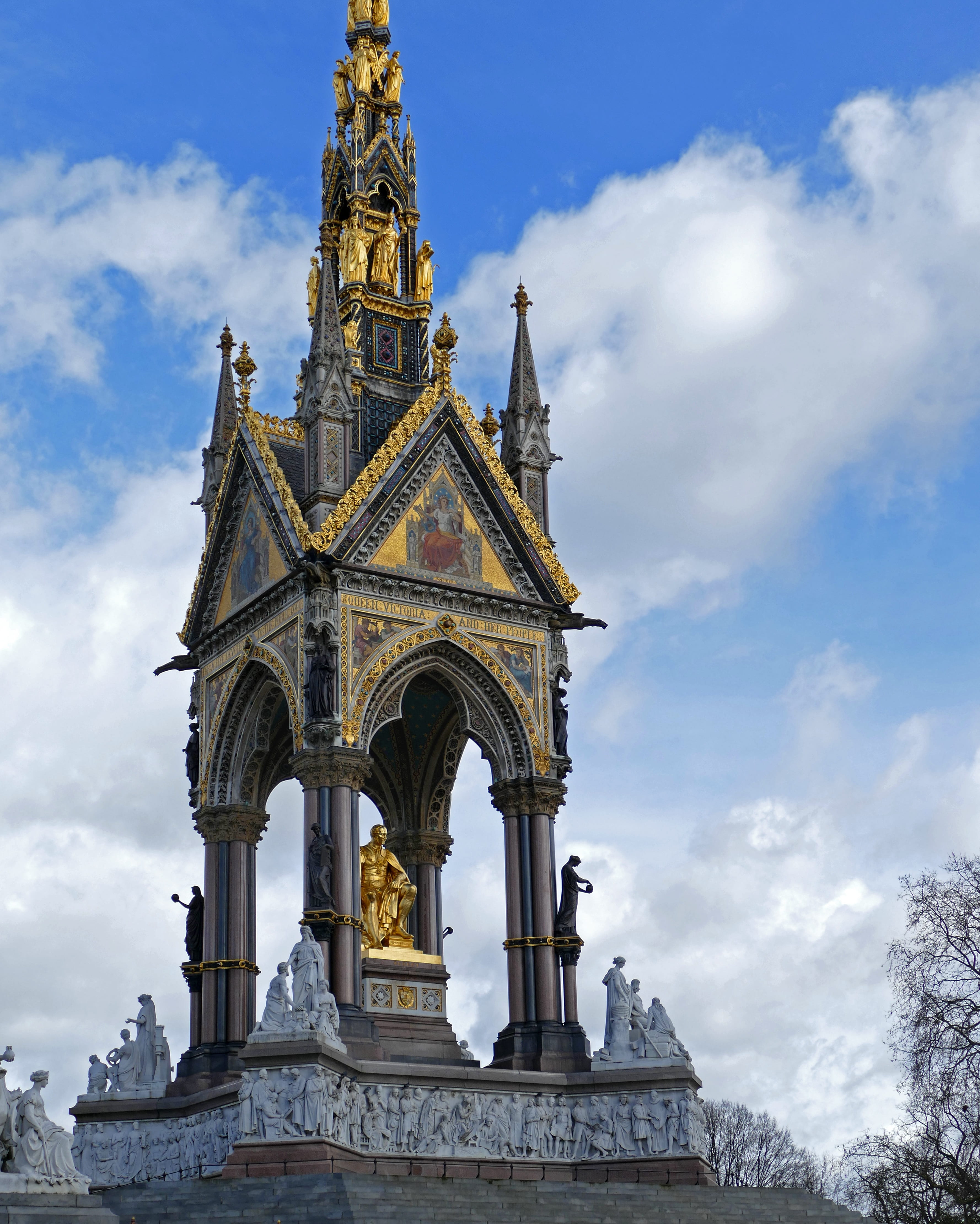 statue, cloud - sky, prince albert memorial, spirituality, outdoors, belief, hyde park, sky, concrete, built structure, history, architecture, art and craft, Phone HD Wallpaper