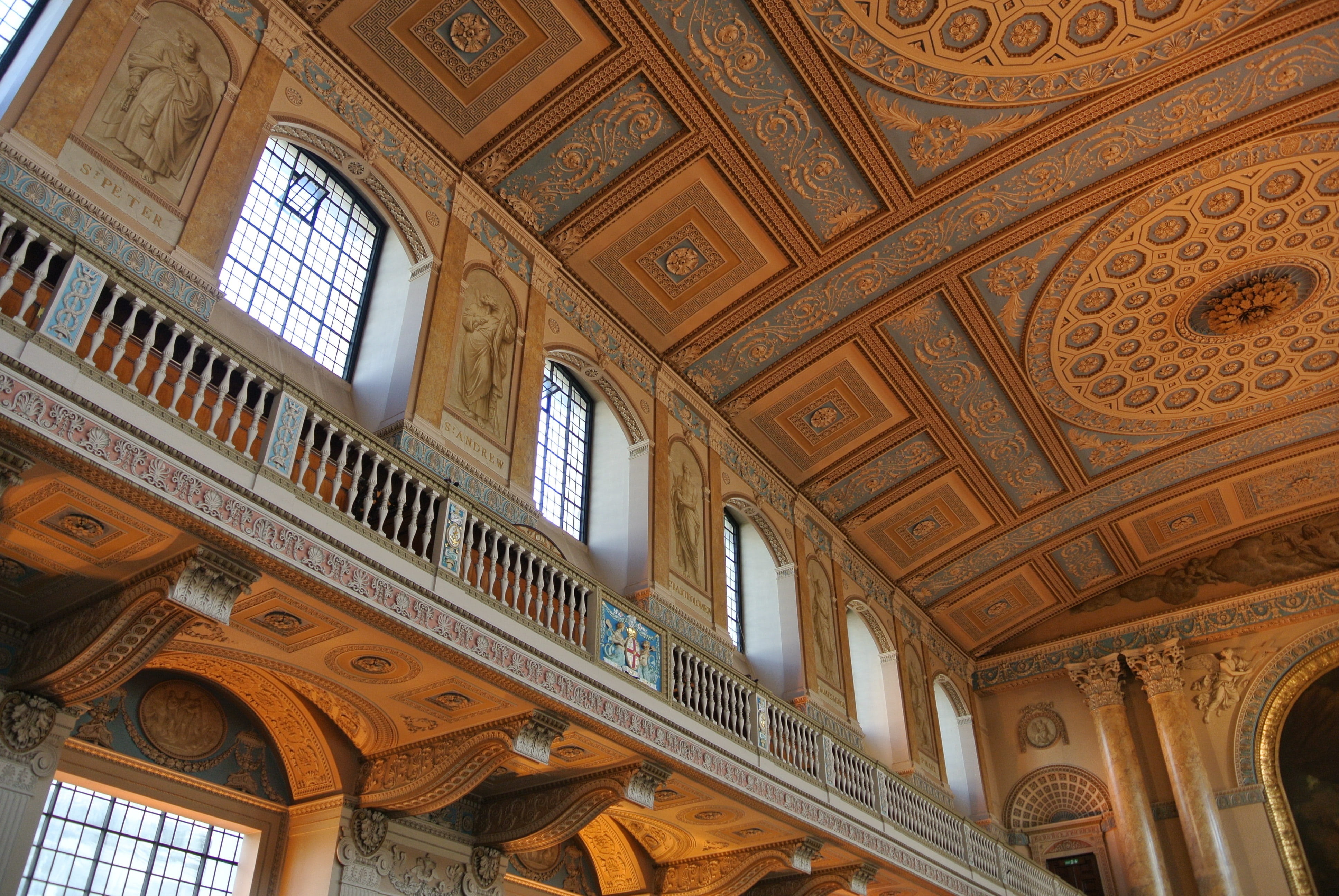 built structure, chapel, ceiling, maritime, no people, greenwich, heritage, 4K, pattern, history, railing, architecture, indoors, window, craft, architectural column, HD Wallpaper