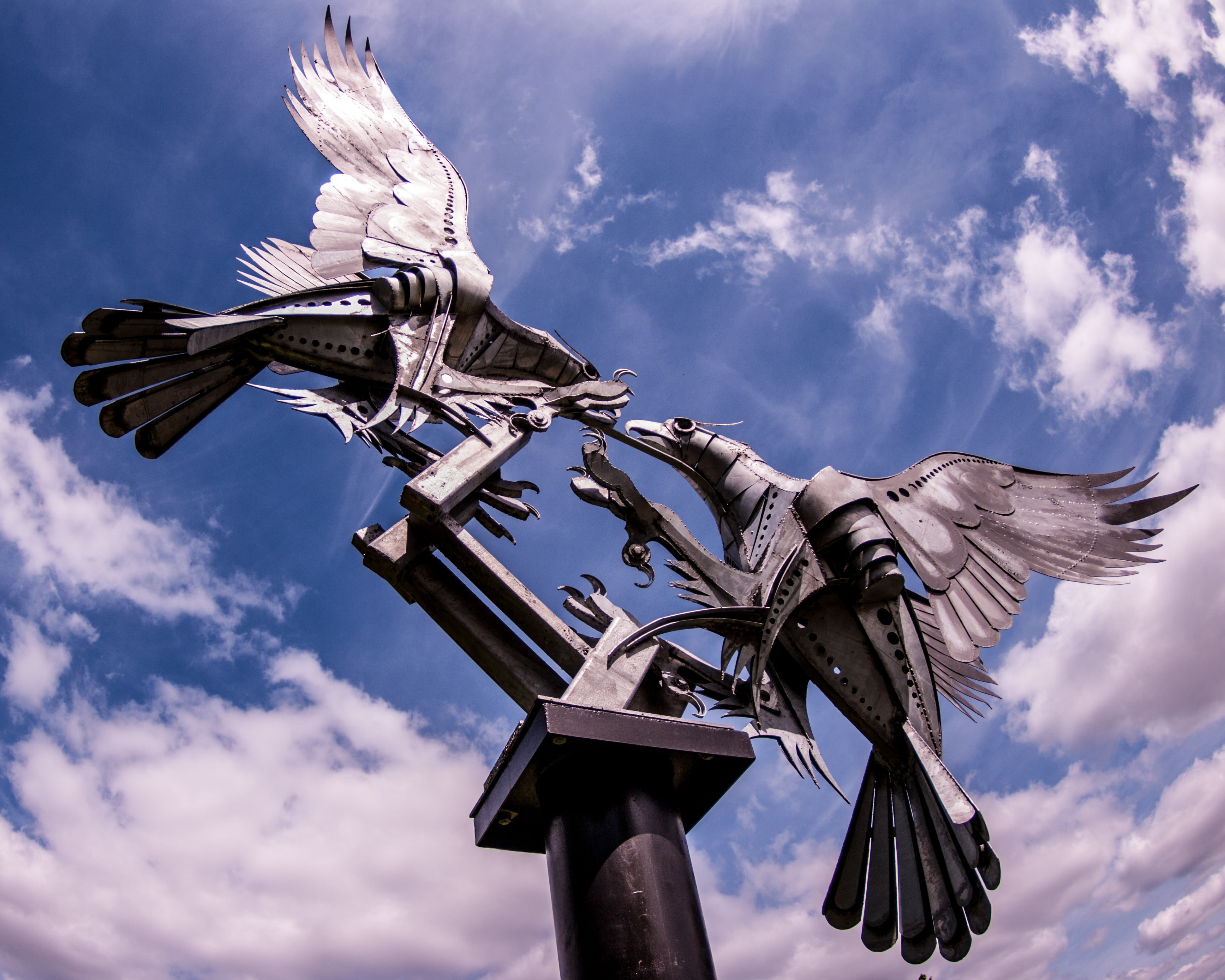 belief, sculpture, bird, outdoors, malvern, spread wings, plane, britain, cloud - sky, sky, low angle view, eagles, animal wildlife, statue, flying, england, HD Wallpaper