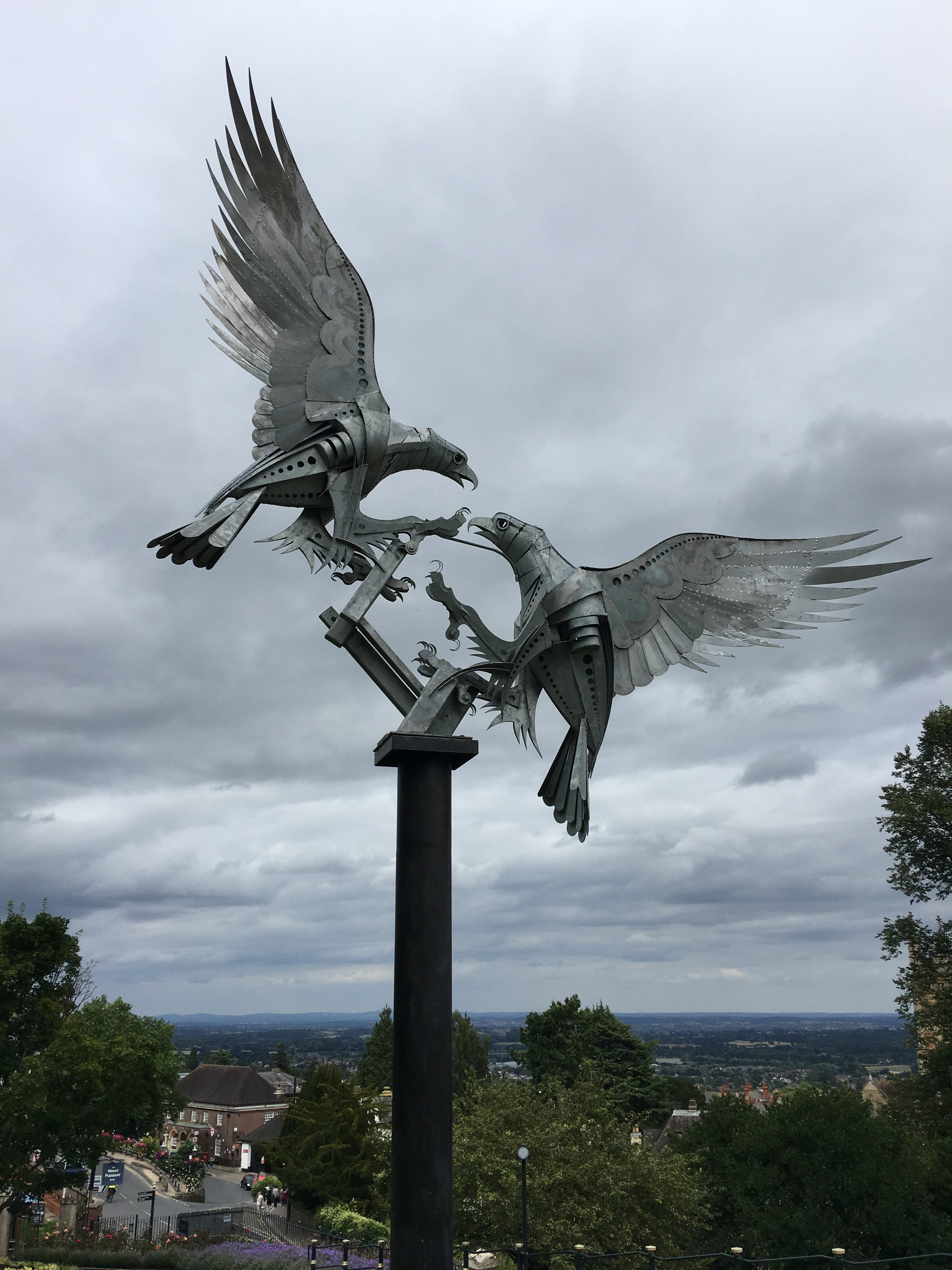 animal, spread wings, vertebrate, birds, no people, animal themes, tree, art and craft, animals in the wild, statue, cloud - sky, nature, sky, culture, Phone HD Wallpaper