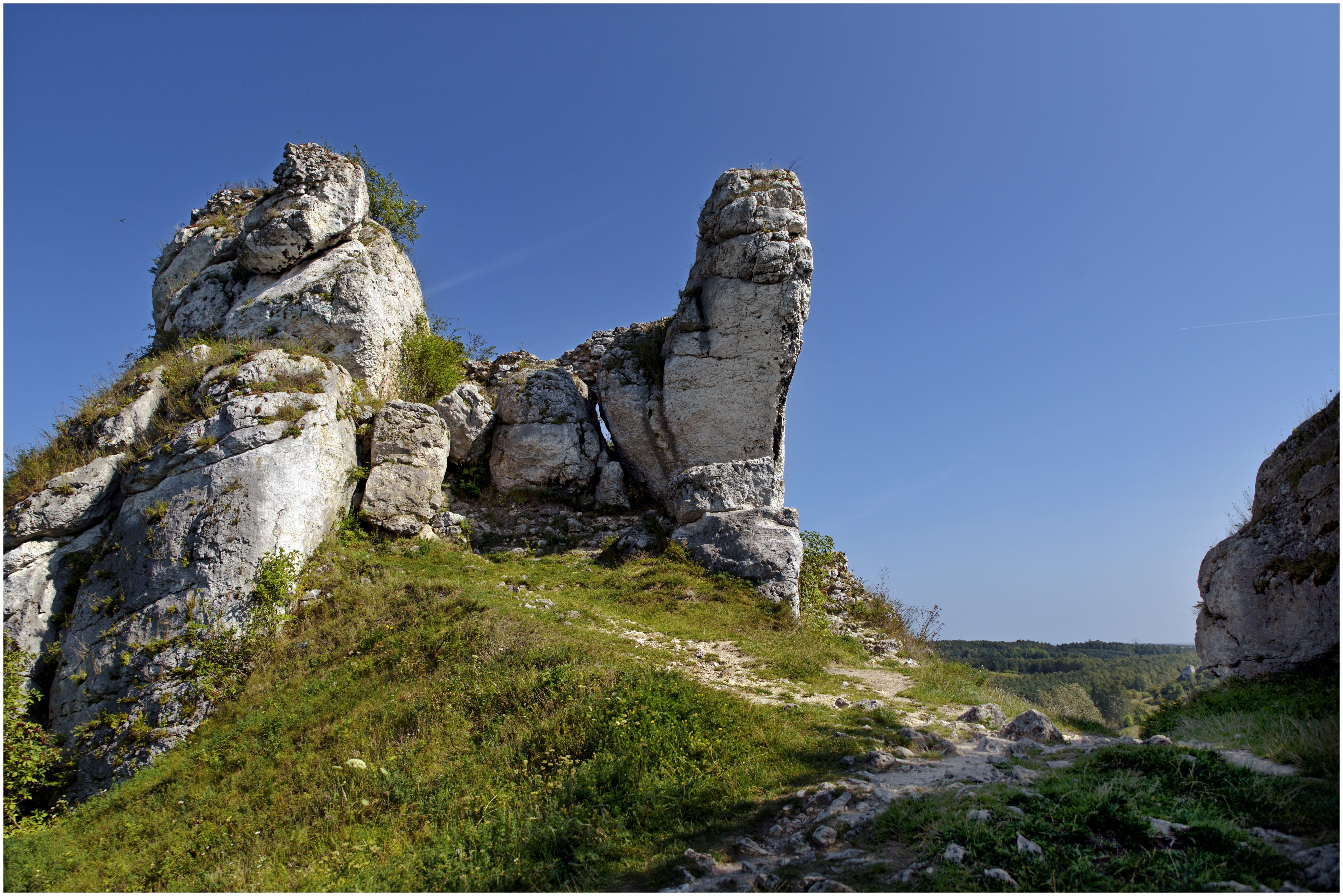 landscape, rock - object, beauty in nature, clear sky, formation, no people, eroded, outdoors, plant, geology, tranquil scene, grass, 5K, mountain, scenics - nature, HD Wallpaper