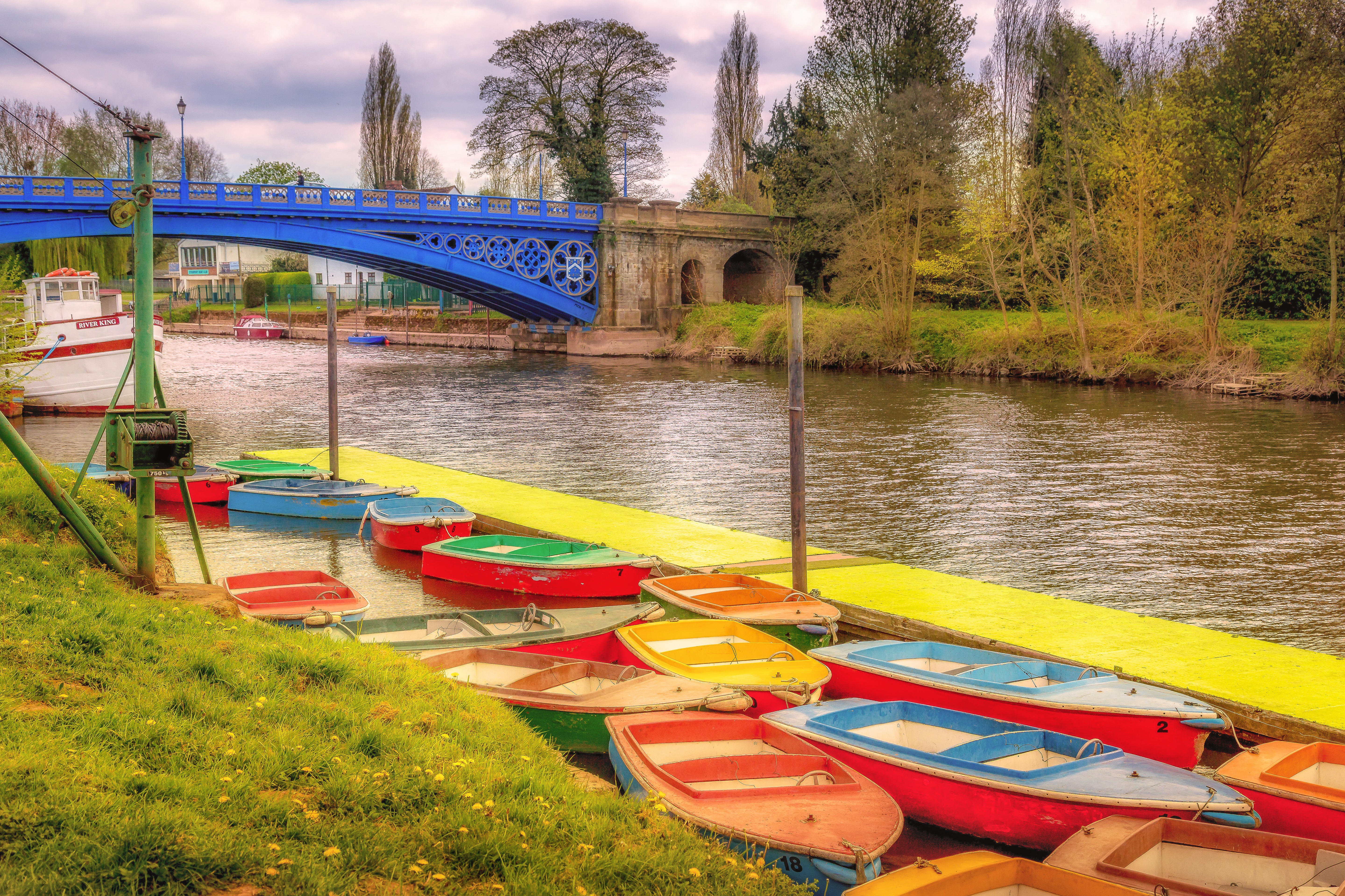 bridge - man made structure, stourport on severn, blue, tree, scenery, worcestershire, sky, picturesque, en, built structure, tourism, river, riverbank, HD Wallpaper