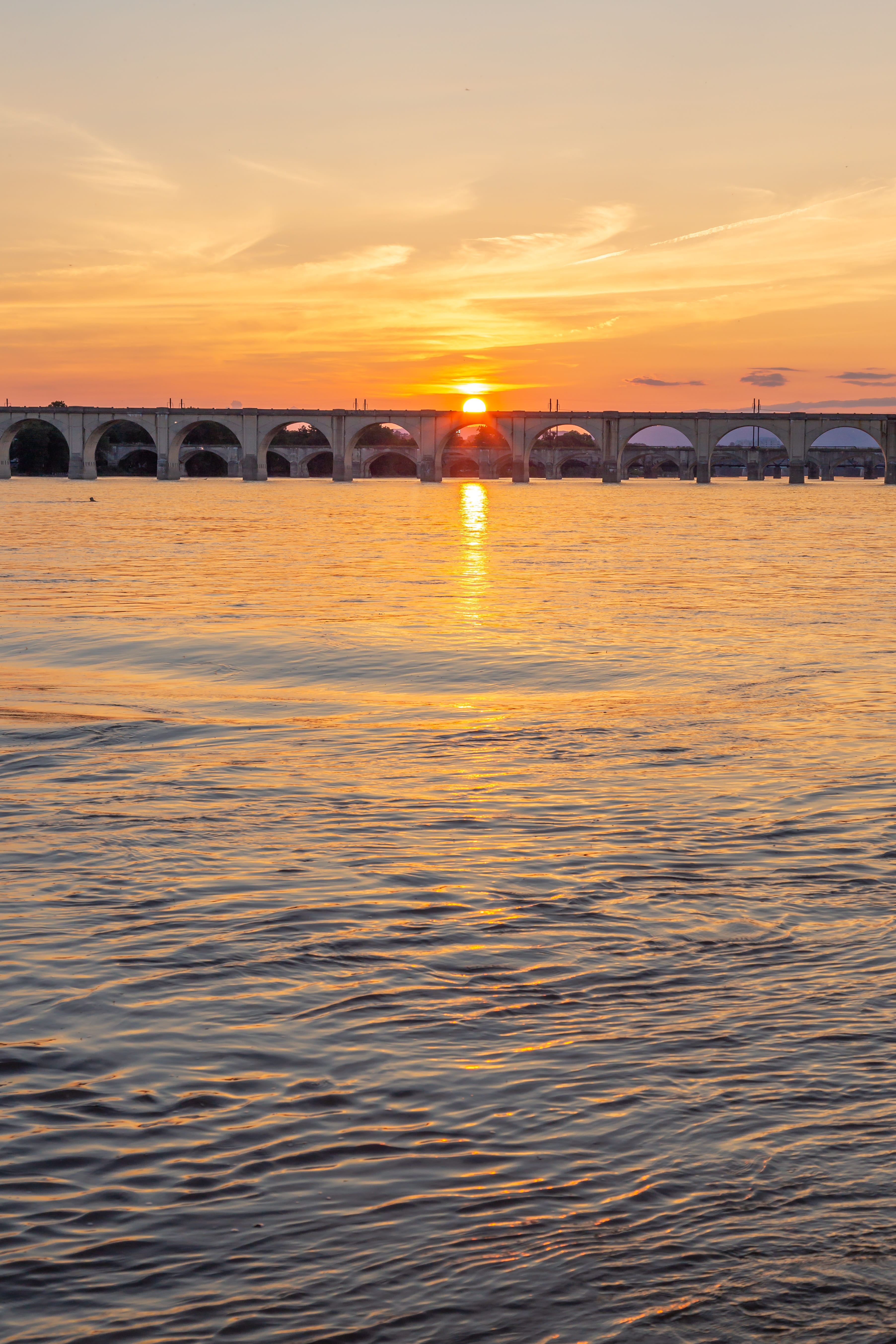 sea, sunlight, built structure, bridge, harrisburg, 5K, tranquil scene, evening, sky, pennsylvania, river, city, scenics - nature, cloud - sky, sunset, Phone HD Wallpaper