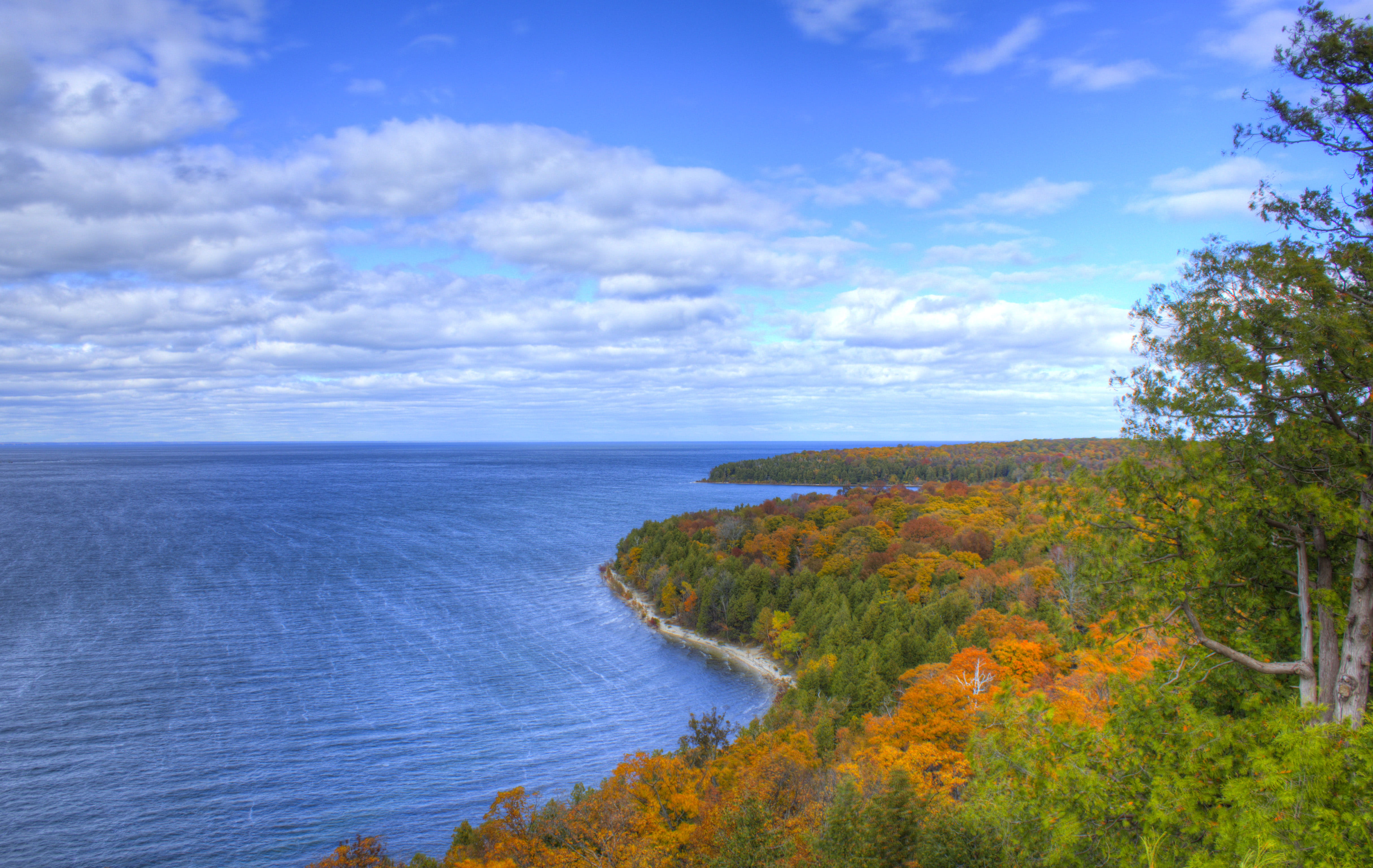 sky, autumn, plant, beauty in nature, tranquil scene, lake, peninsula state park, tranquility, colors, lakemichigan, leaves, scenics - nature, scenic, great lakes, HD Wallpaper