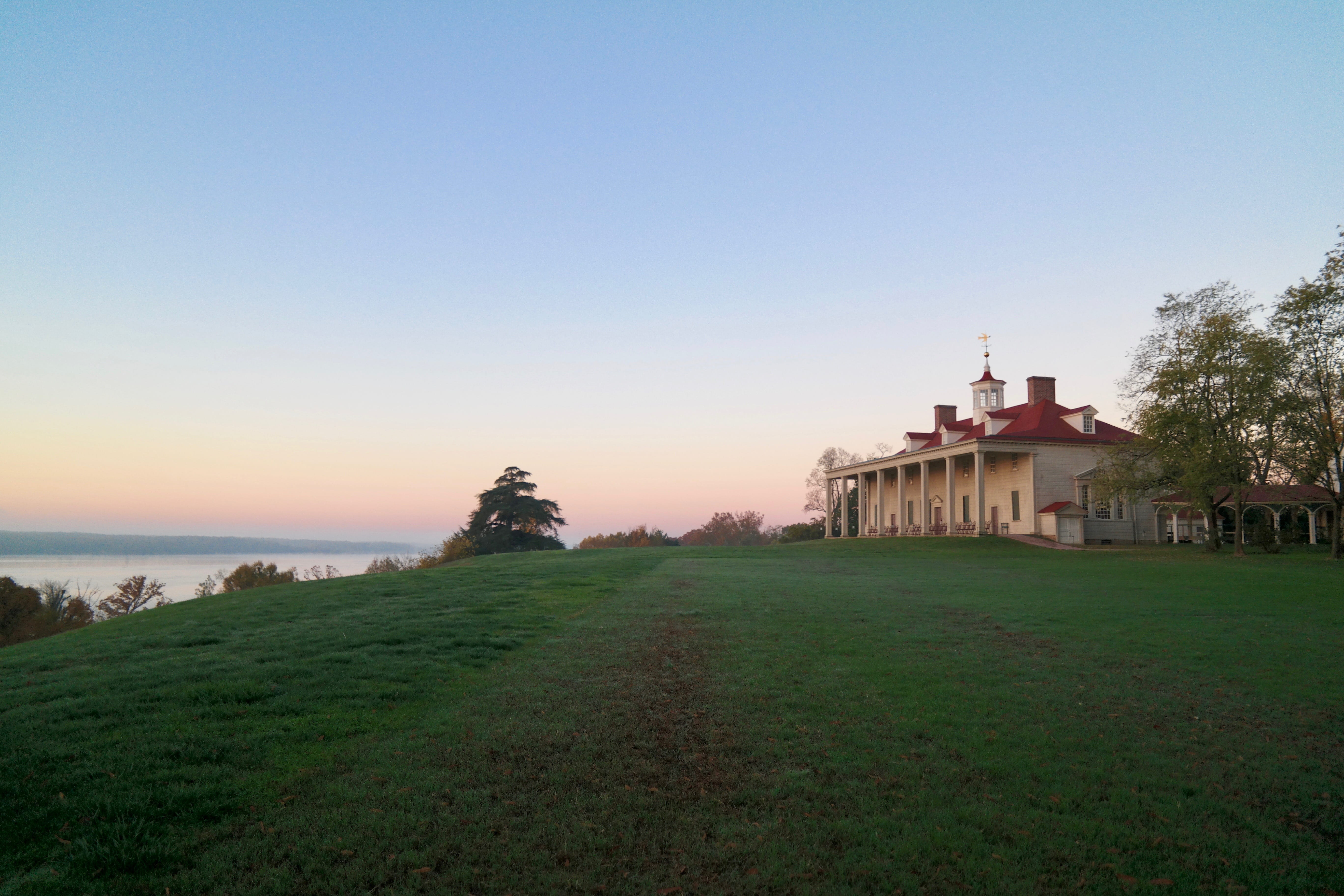 tranquility, scenics - nature, built structure, field, tranquil scene, mount vernon, sky, history, fall, nature, 5K, outdoors, architecture, united states, HD Wallpaper