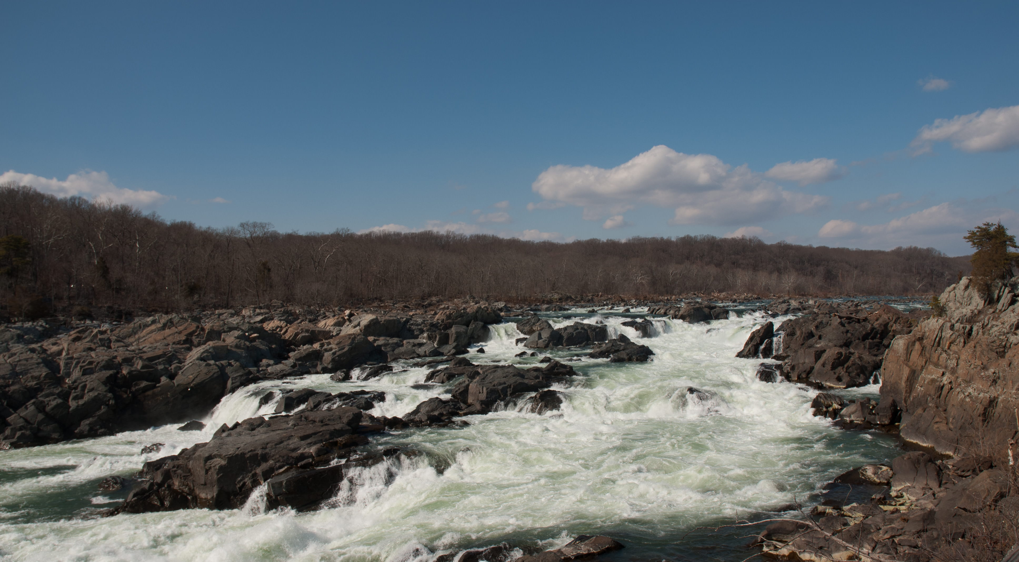 cloud - sky, waterfall, nature, no people, rapids, scenics - nature, beauty in nature, non-urban scene, outdoors, rock, potomac, tree, river, HD Wallpaper