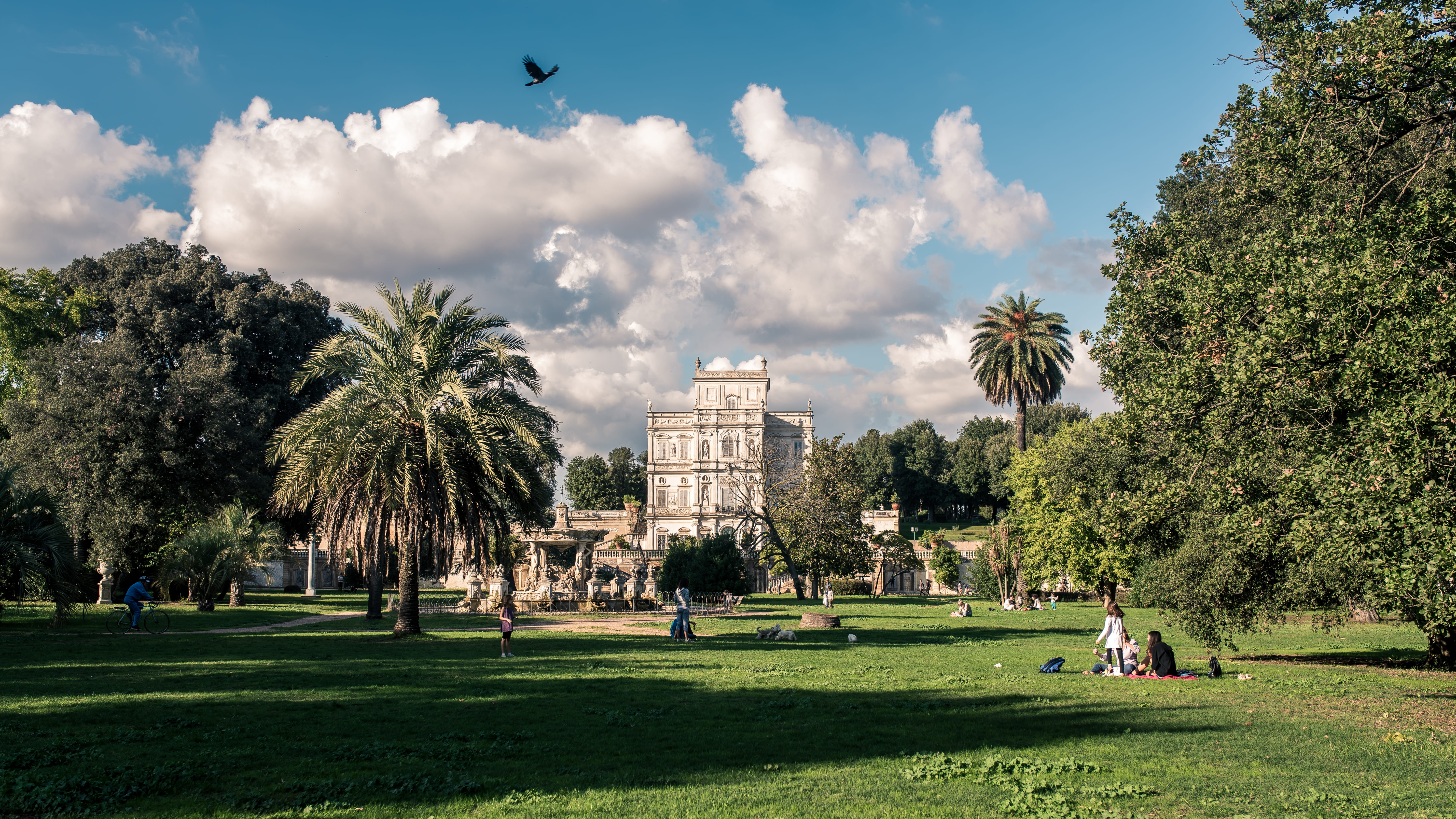 grass, group of people, building exterior, growth, clouds, tree, villa, trees, sky, built structure, nature, day, roma, villa doria pamphili, park - man made space, HD Wallpaper
