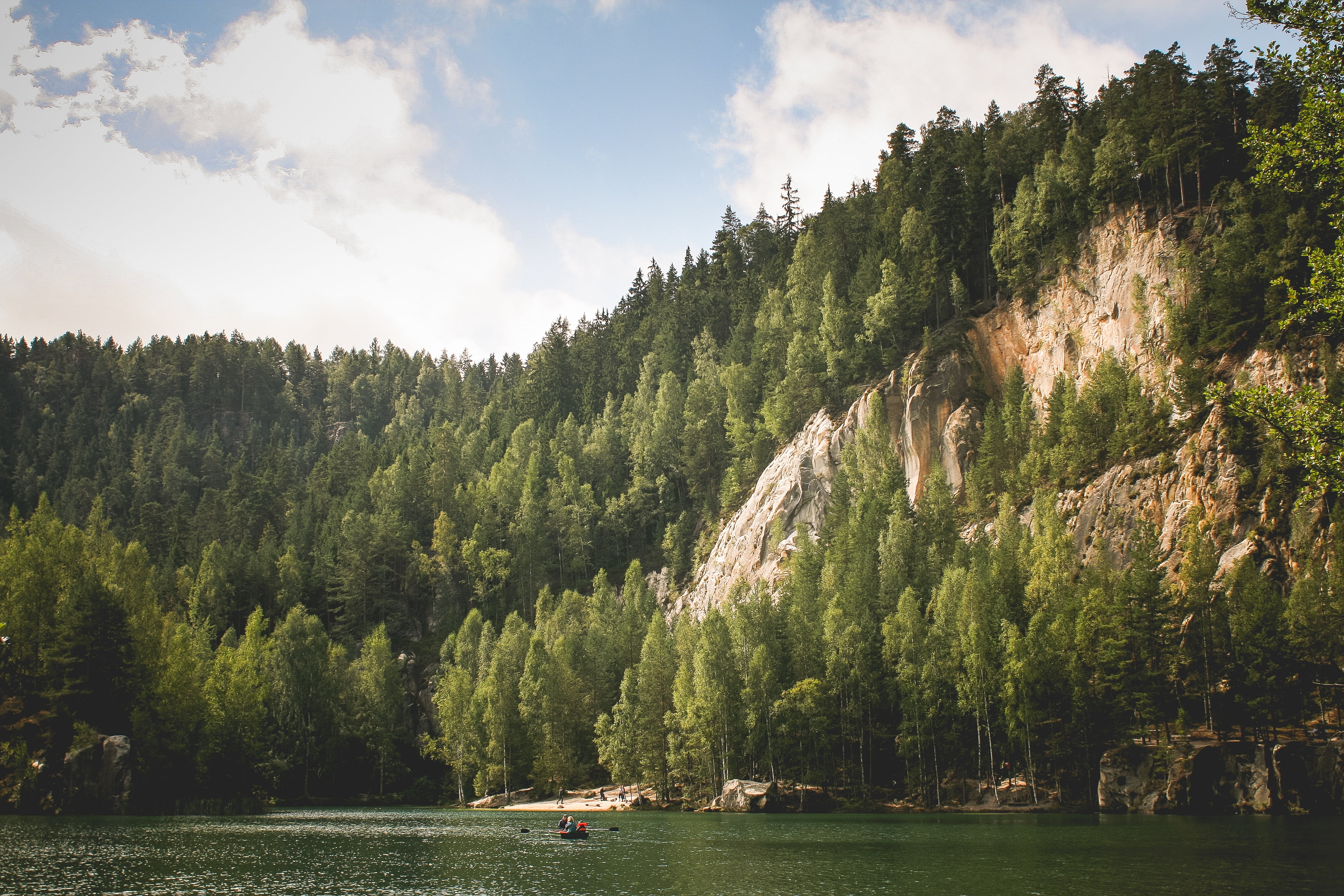 balance, plant, explore, rocks, waterfront, peaceful, coniferous tree, tranquility, uncover, non-urban scene, sky, 4K, wander, pine tree, green color, HD Wallpaper