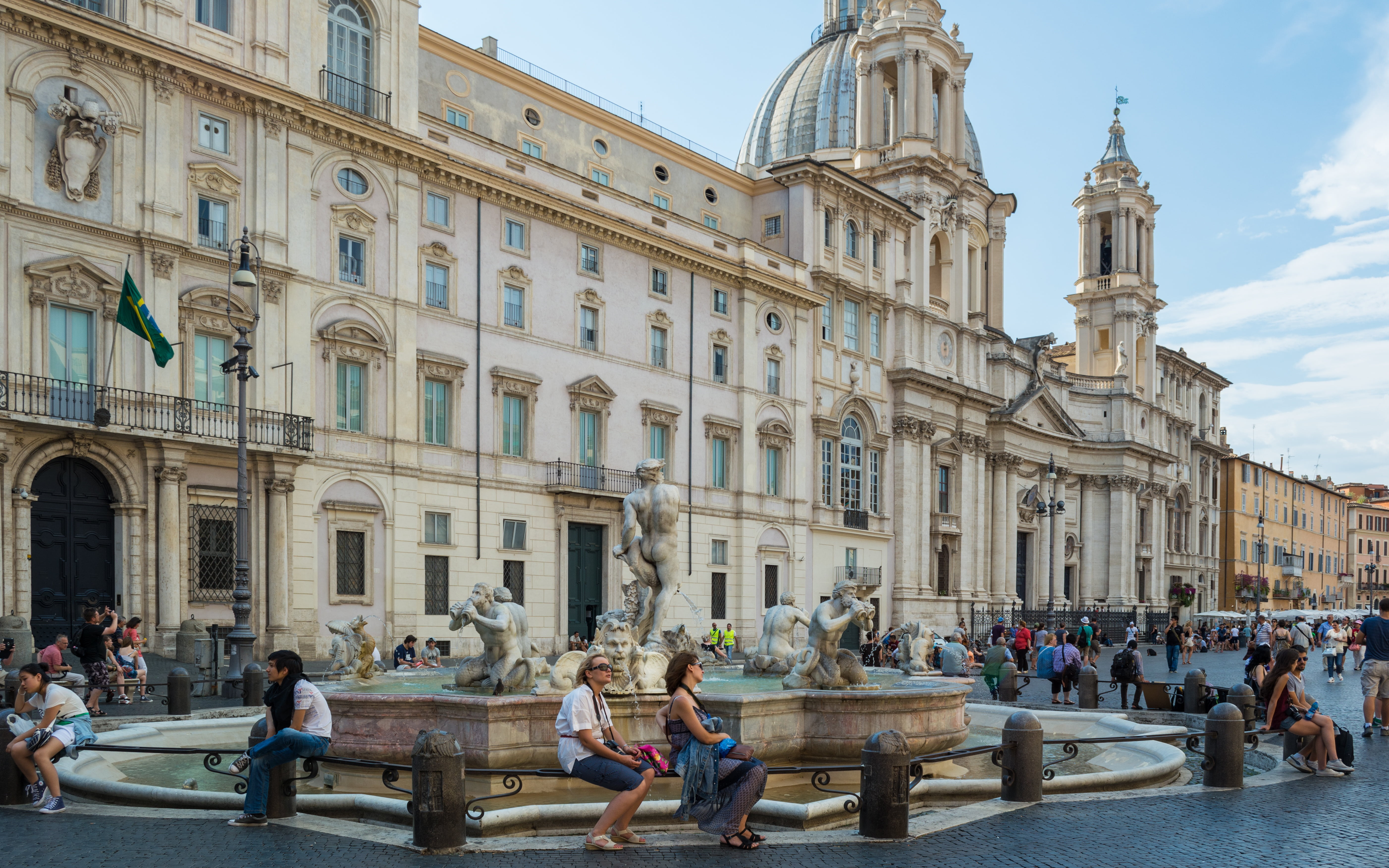 sculpture, moor fountain, built structure, italy, women, building, history, embassy, palazzo pamphili, architecture, real people, art and craft, the past, HD Wallpaper