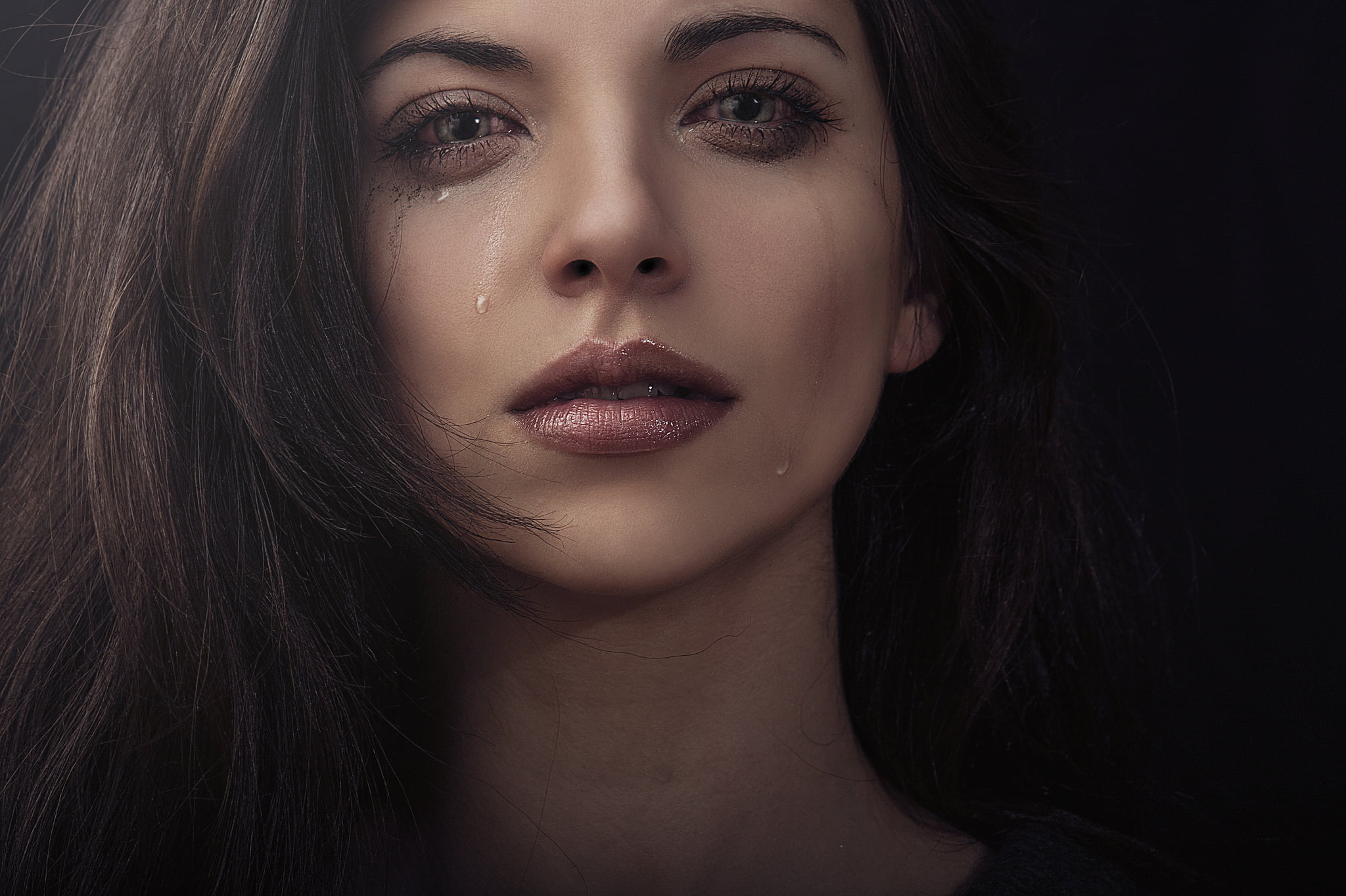 one Person, looking At Camera, long Hair, s, glamour, black Background, human Hair, human Face, beautiful, beautiful woman, close-up, hair, perfection, HD Wallpaper