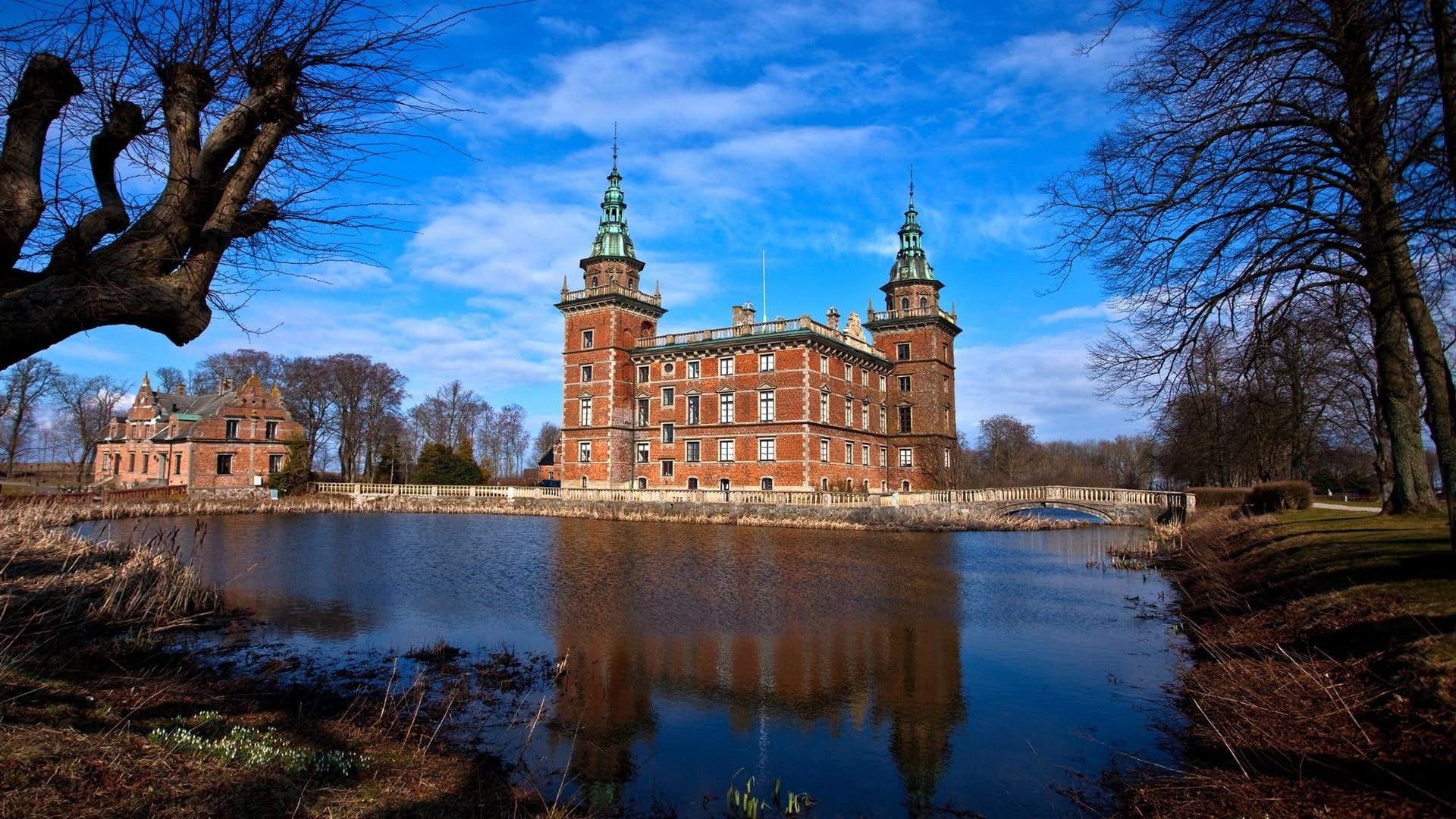 bridge, trees, pond, nature and landscapes, castle, lovely, 1080P, swedish, HD Wallpaper