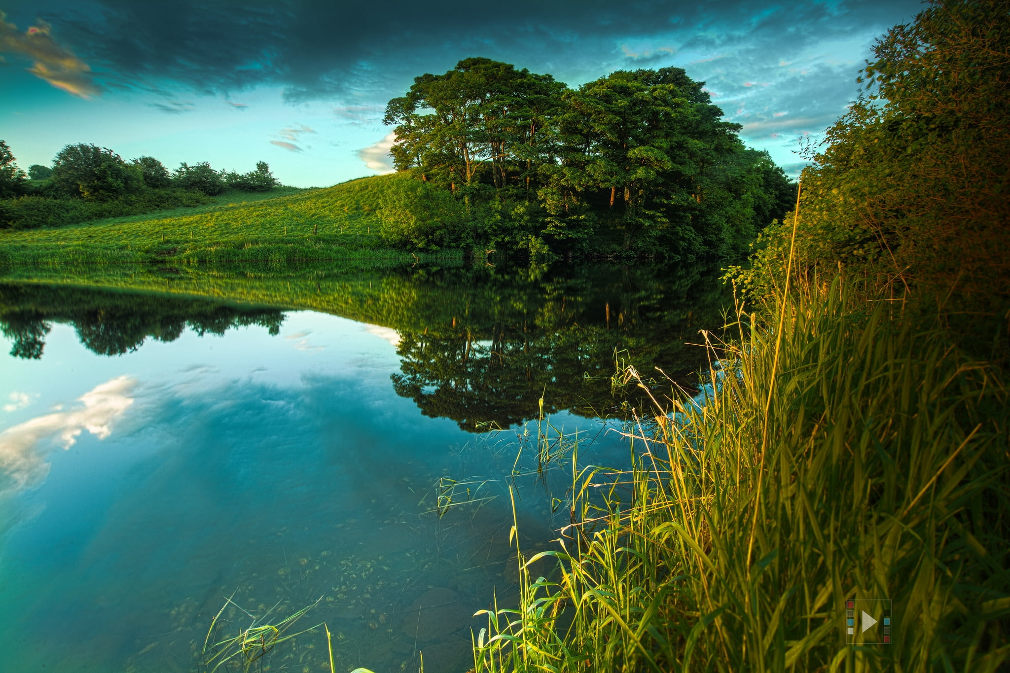 nature, trees, midday, river, morning, beauty In Nature, outdoors, day, springtime, landscape, slope, blue, forest, green Color, pond, water, growth, tree, HD Wallpaper
