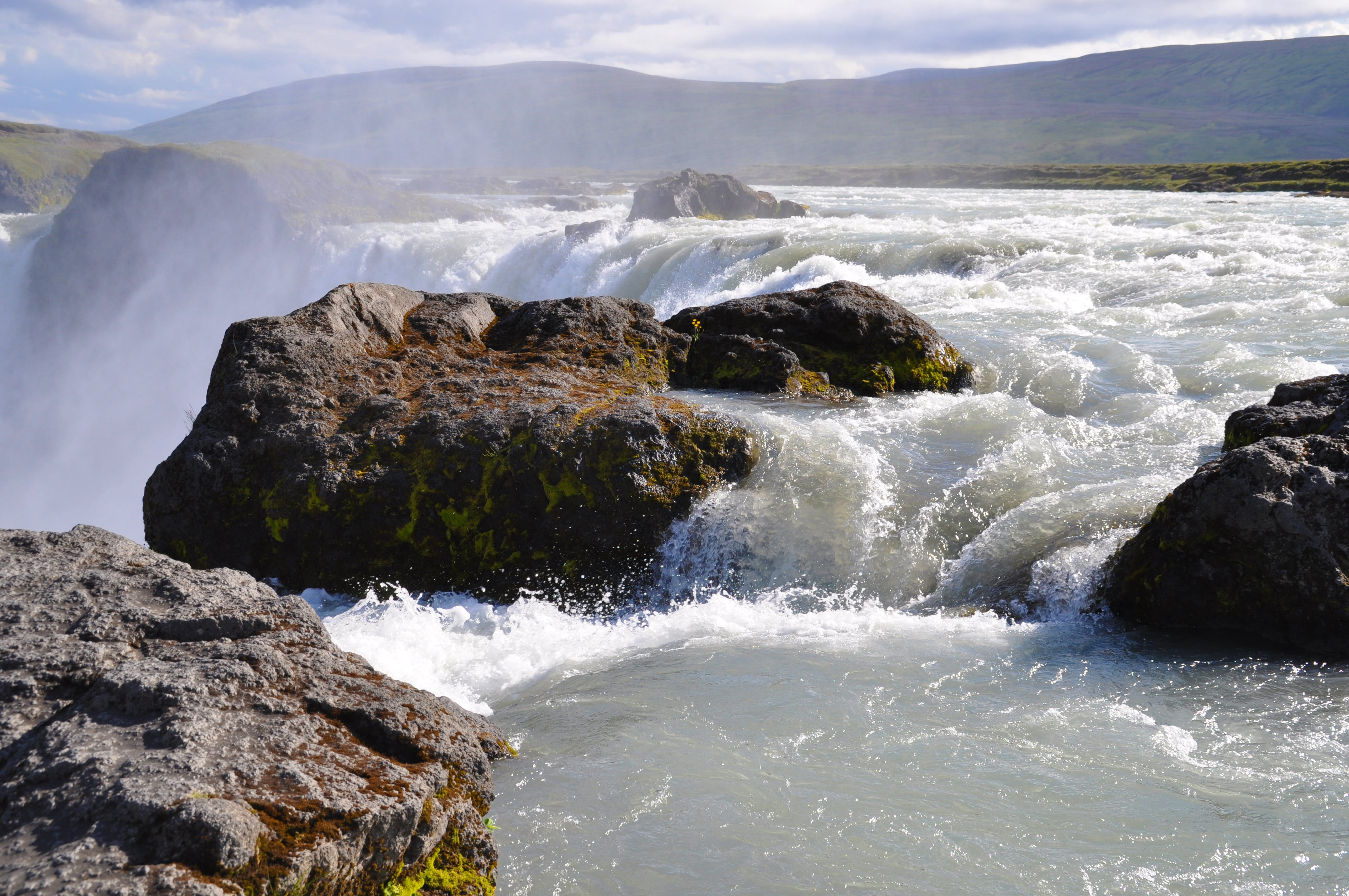 nature, outdoors, tranquil scene, power in nature, rock - object, mountain, 4K, solid, sport, environment, iceland, rock, godafoss, land, sea, day, waterfall, HD Wallpaper