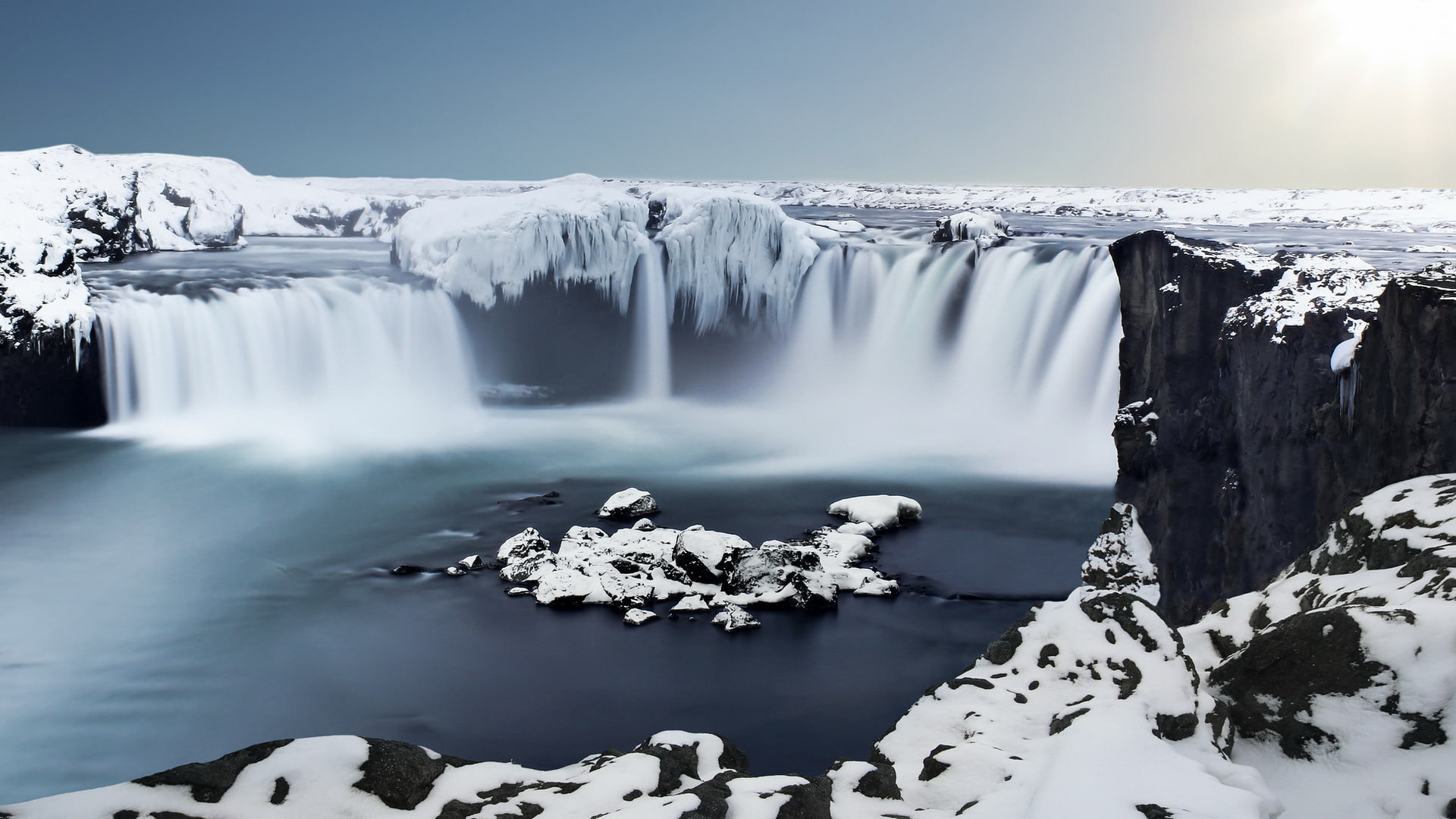 Godafoss, Ice, Waterfall, Iceland, 1080P, HD Wallpaper