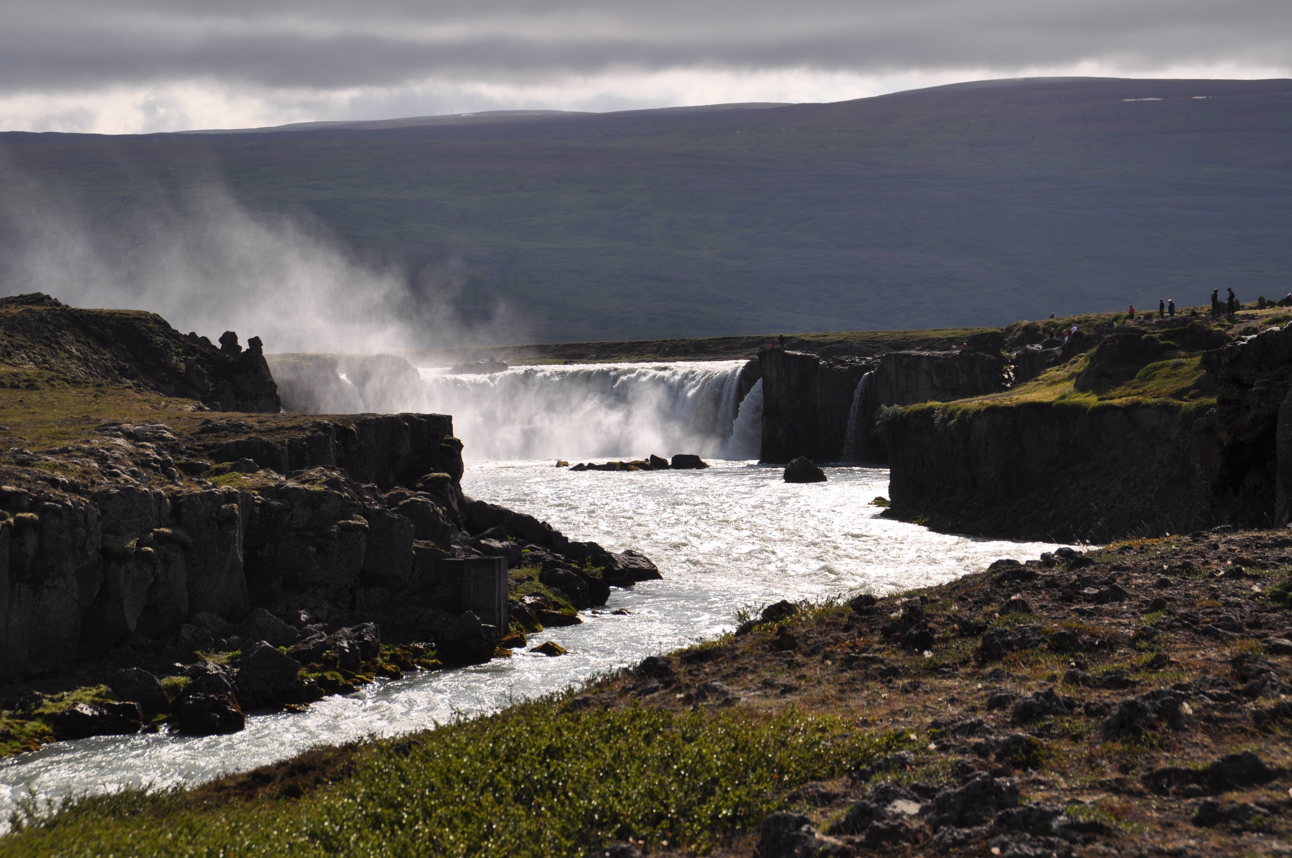 waterfall, motion, sea, long exposure, day, beauty in nature, no people, flowing water, cliff, 4K, godafoss, rock, flowing, water, scenics - nature, iceland, HD Wallpaper