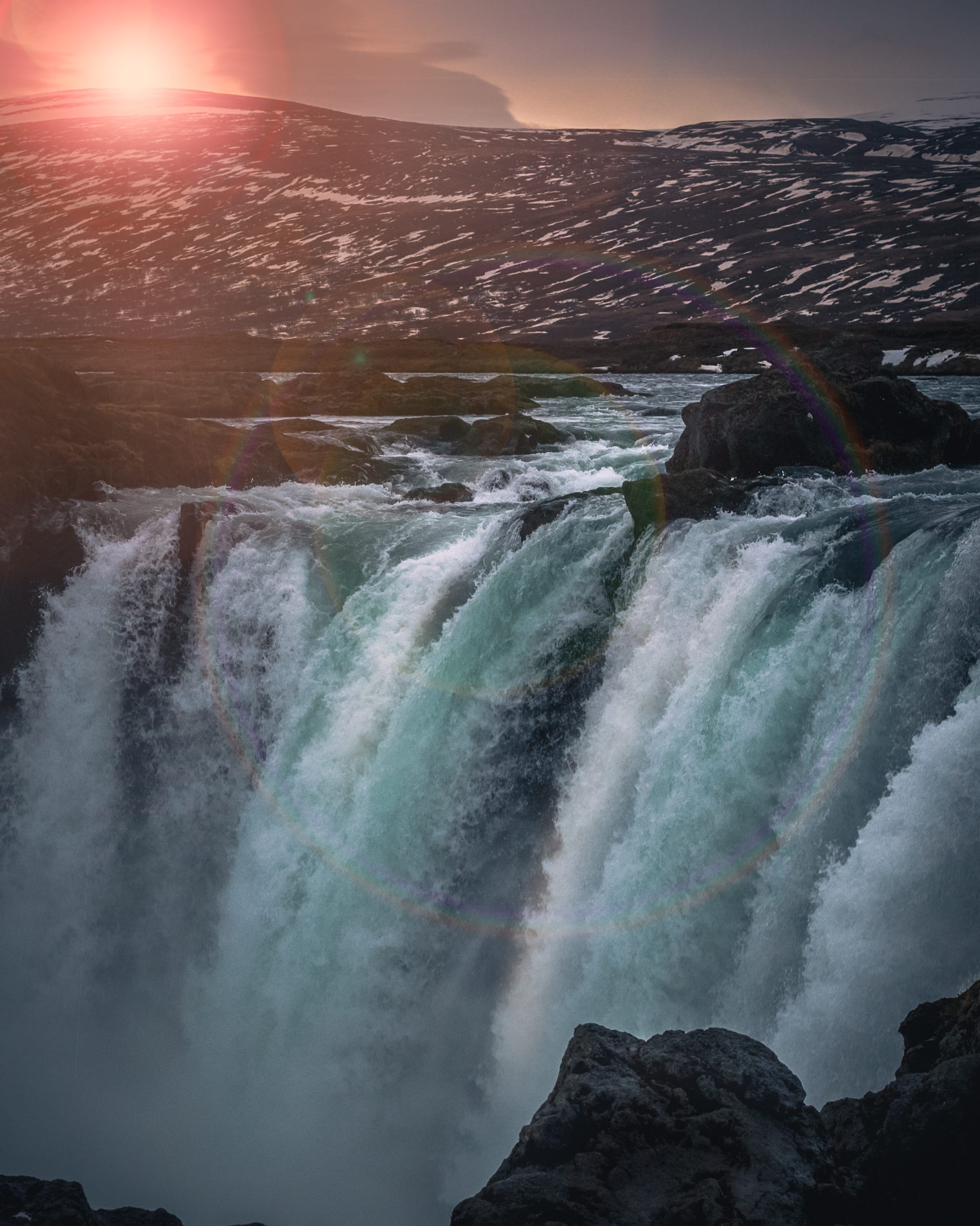 scenics - nature, beauty in nature, godafoss, wanderlust, non-urban scene, sea, rock, sky, rock - object, mountain, outdoors, long exposure, Phone HD Wallpaper