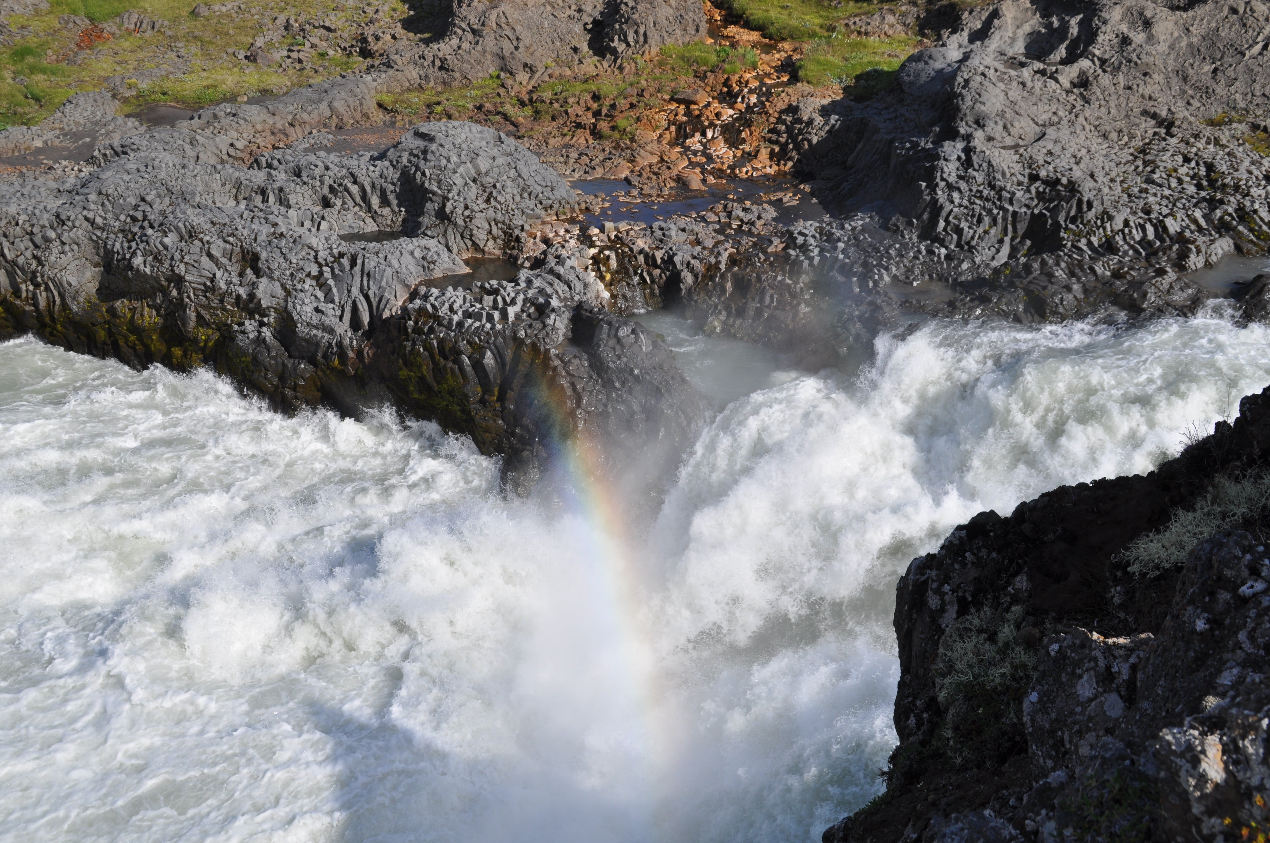 rock, rock - object, iceland, scenics - nature, power in nature, no people, solid, motion, nature, rock formation, blurred motion, day, godafoss, flowing water, HD Wallpaper