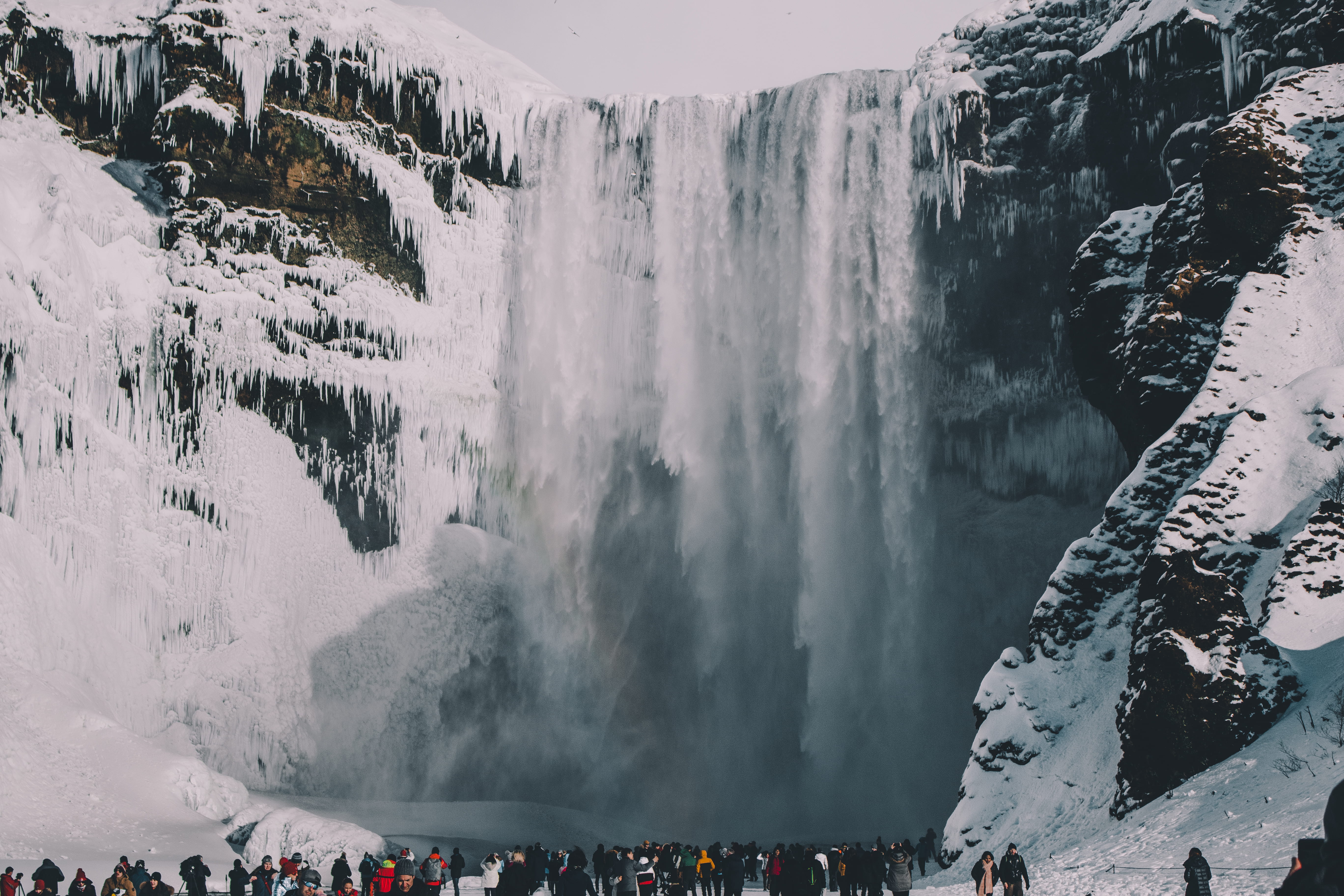  crowd, land, group, rock, falls, group of people, environment, winter, scenics - nature, solid, snow, waterfall, rock - object, people, large group of people, HD Wallpaper