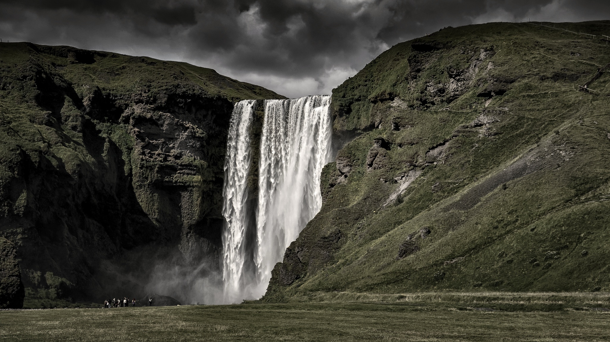 power, landscape, flowing water, skogafoss, non-urban scene, splashing, flowing, no people, power in nature, 1080P, robust, waterfall, wassefall, cliff, HD Wallpaper