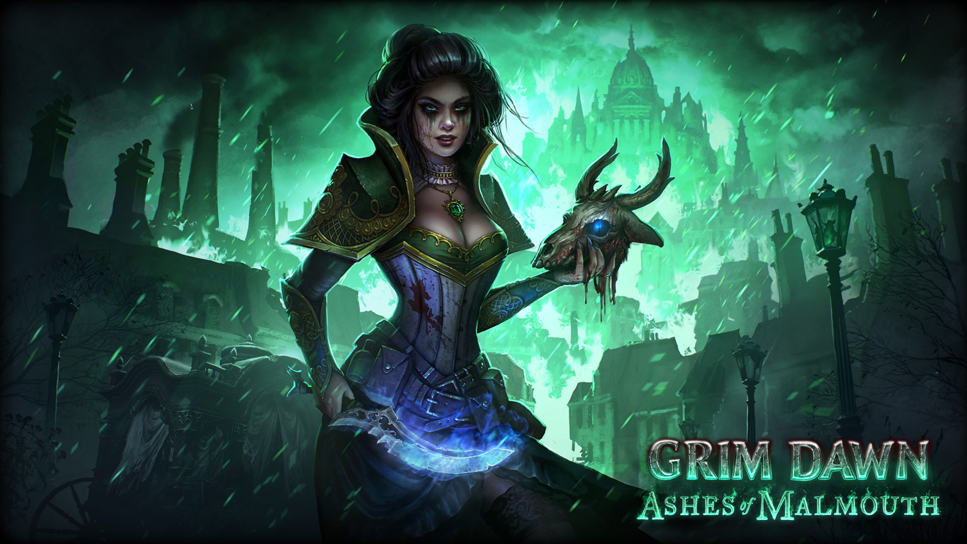young adult, 1080P, green color, young women, females, clothing, hairstyle, dark, indoors, beauty, astrology, nature, art and craft, Grim Dawn, dress, HD Wallpaper