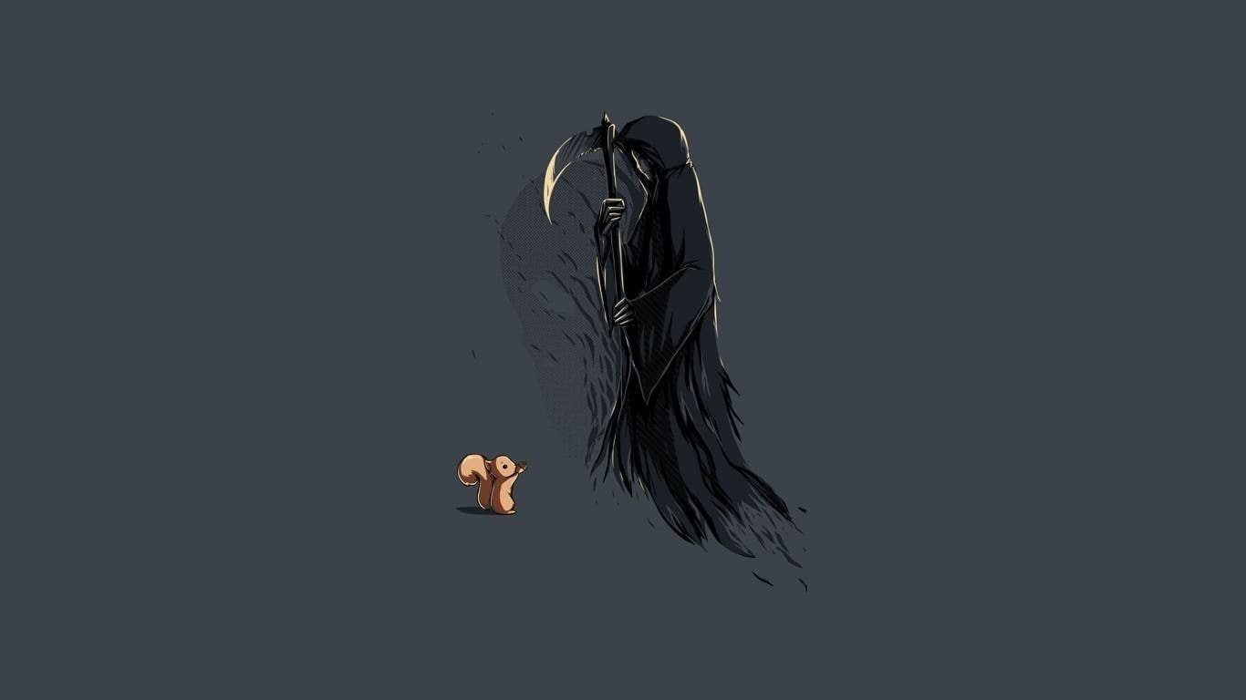 Grim Reaper, squirrel, 720P, scythe, minimalism, death, HD Wallpaper