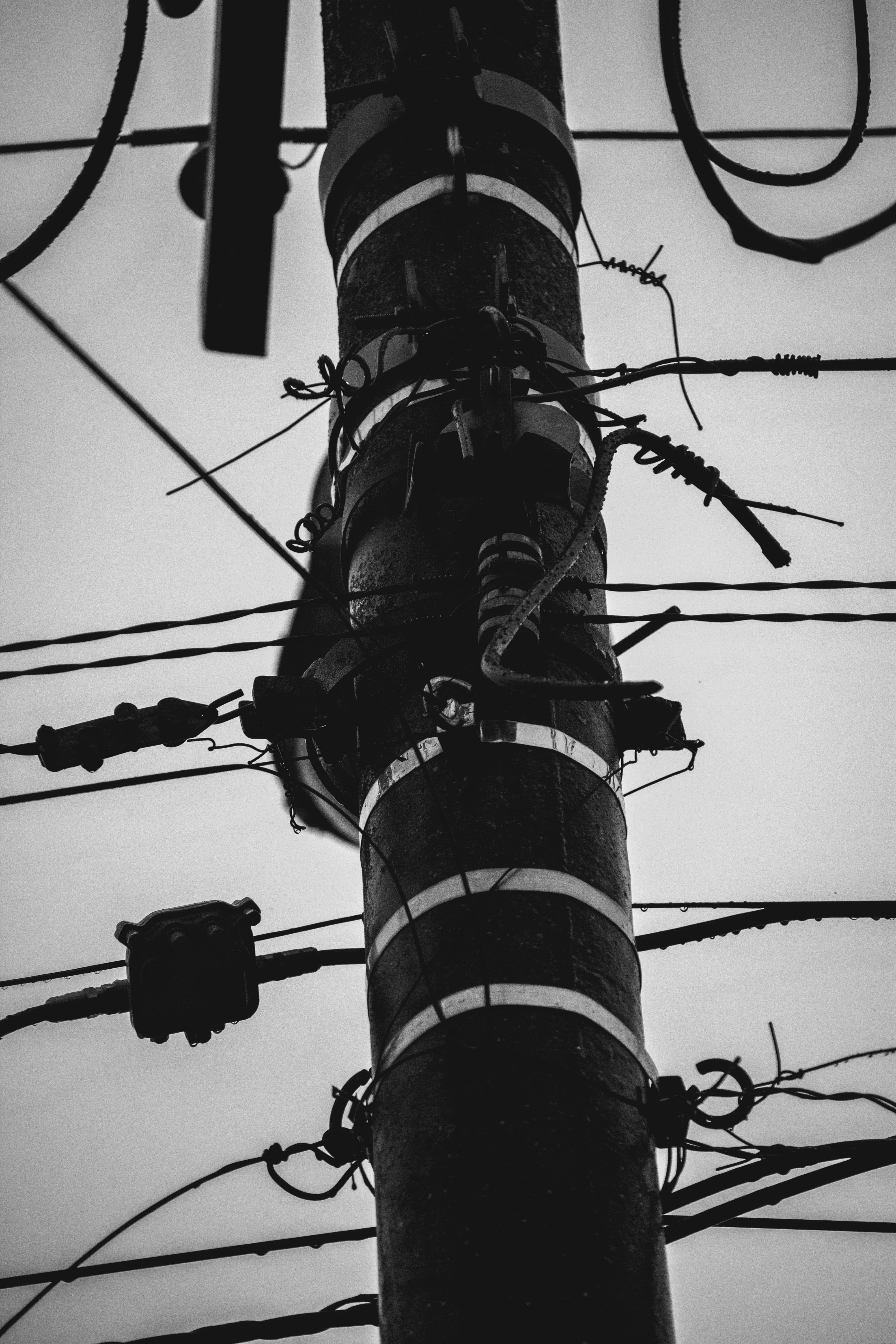 nature, tower, blackandwhite, building, electricity, closeup, technology, wire, sky, cable, clear sky, fuel and power generation, pole, bnw, no people, Phone HD Wallpaper