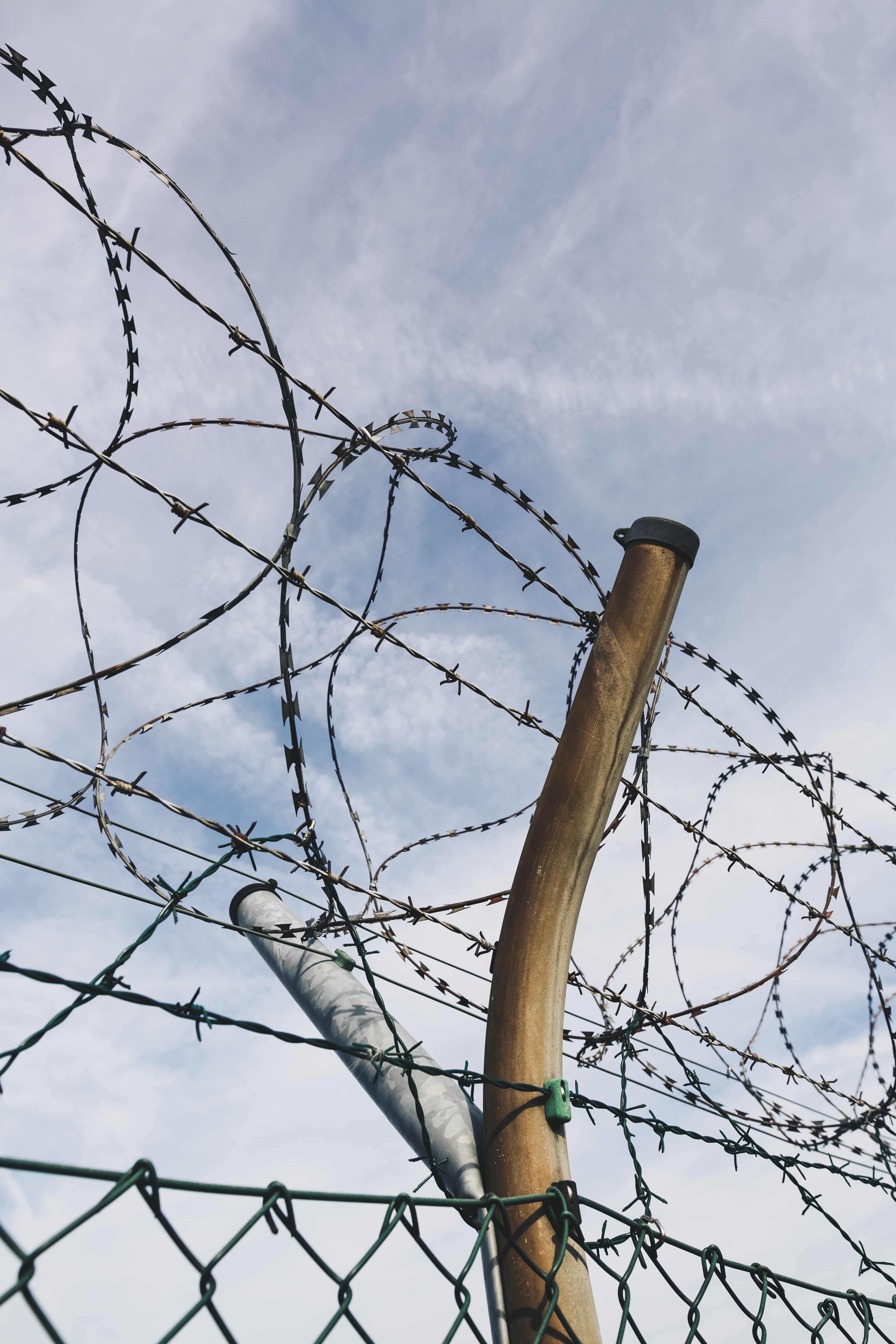 chainlink fence, boundary, gray, barbed wire, nature, protection, site, rustic, 5K, tower, bird, harbor, fence, security, port, forbidden, wall, heavy, Phone HD Wallpaper