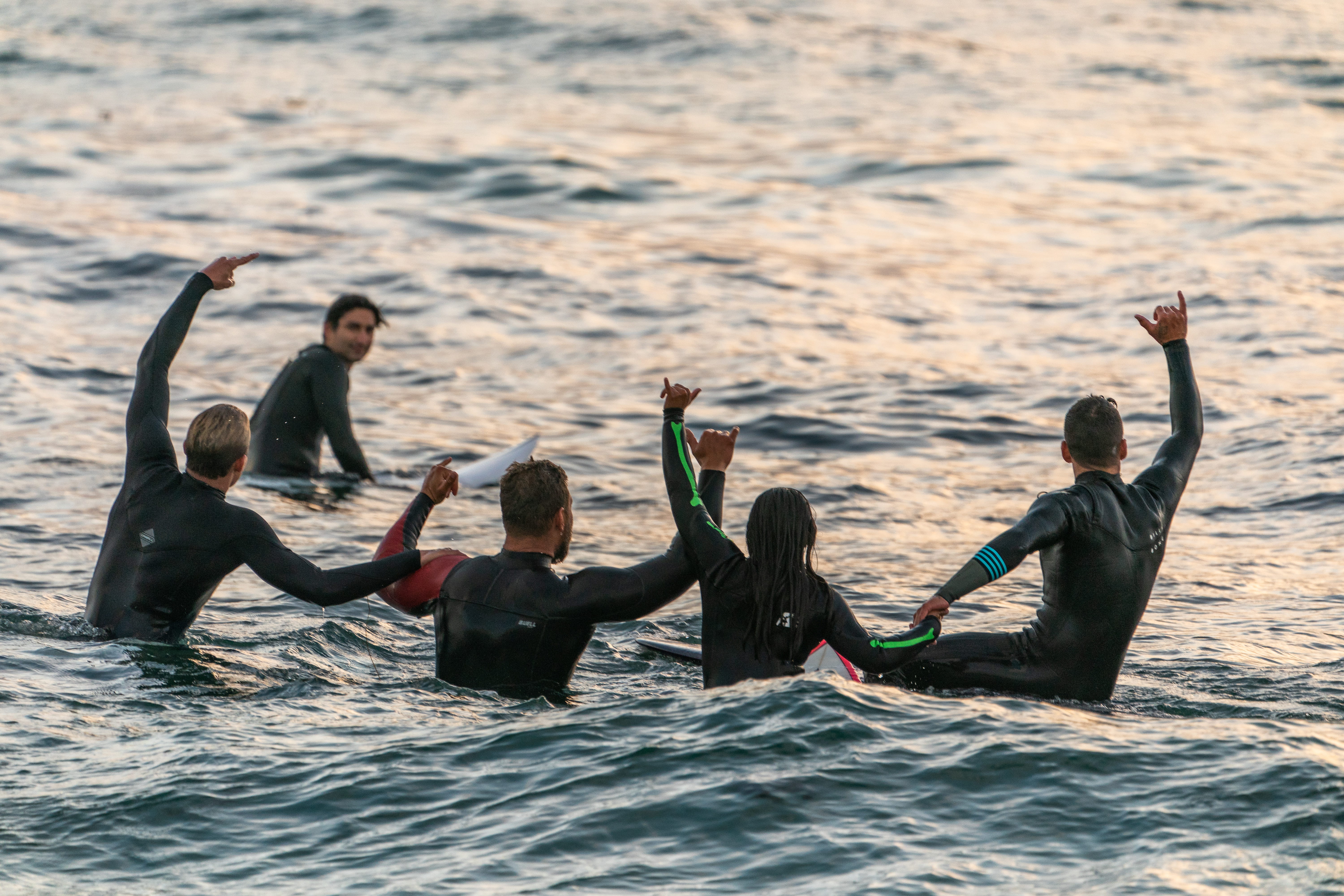waterfront, extreme, lifestyles, surf, 5K, ocean, positive emotion, outdoors, body, wetsuits, human arm, wearing, healthy lifestyle, fun, limb, mid, sea, HD Wallpaper
