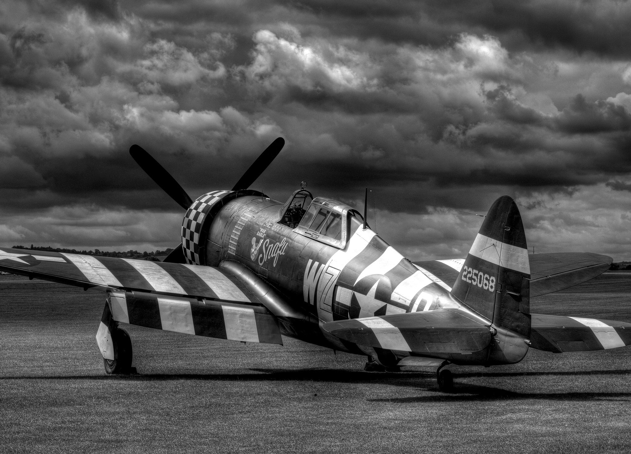 aircraft, 1080P, monochrome, Republic P 47 Thunderbolt, military, HD Wallpaper